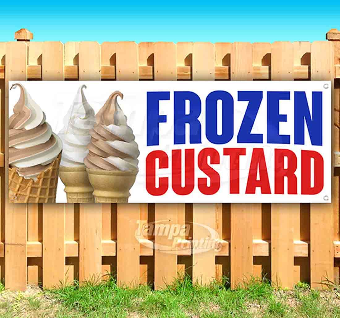 13 oz Heavy-Duty Vinyl Frozen Custard Banner - Single-Sided with Metal Grommets | Durable Non-Fabric Sign for Ice Cream Shops, Dessert Parlors & Frozen Treat Businesses | Perfect for Storefronts, Events & Promotions