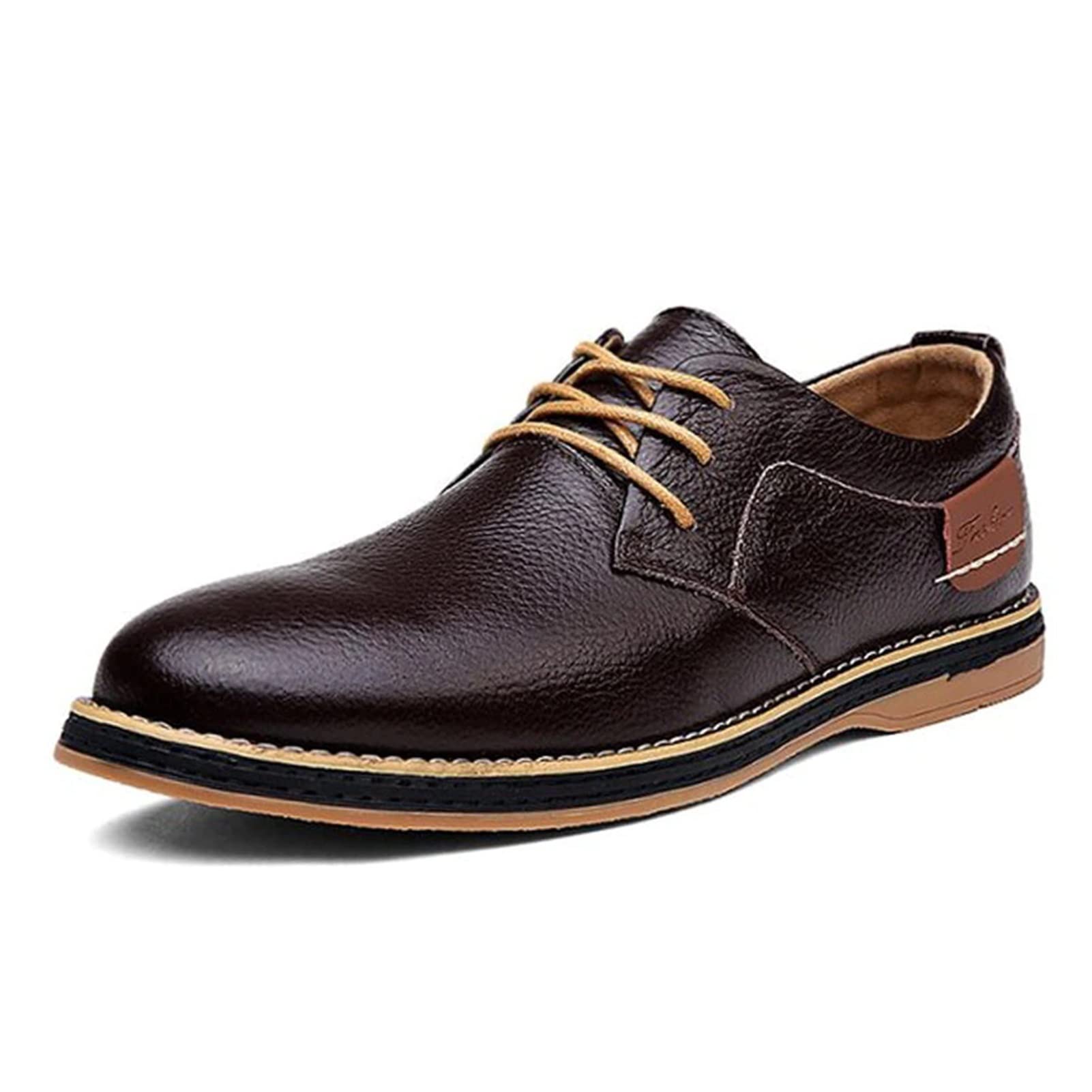 SAXTZDS Men's Breathable Oxford Dress Shoes - Business Casual PU Leather Roman Style Formal Shoes for Men, Size 8 (Auburn) - Perfect for Office, Wedding & Special Occasions