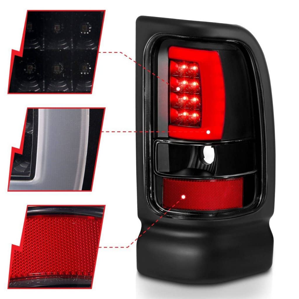 ANZO LED Tail Lights for Dodge Ram 3500 (1994-2002) - Black Plank Style with Clear Lens | Part #311339 | Upgrade for Enhanced Visibility & Style