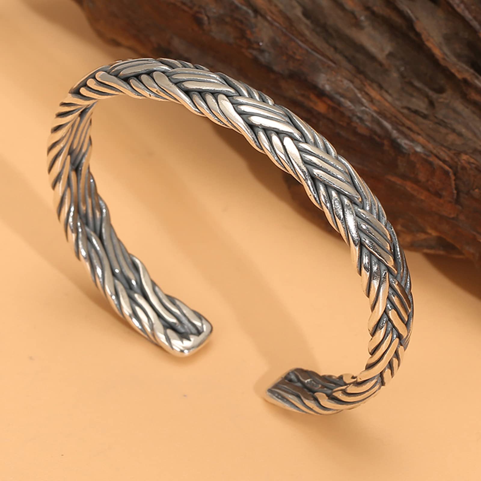 UTHTY Retro 925 Sterling Silver Bangle Bracelet for Men - Personalized Weave Design Jewelry Gift for Boy, Father with Elegant Gift Box | Perfect for Weddings, Anniversaries & Special Occasions