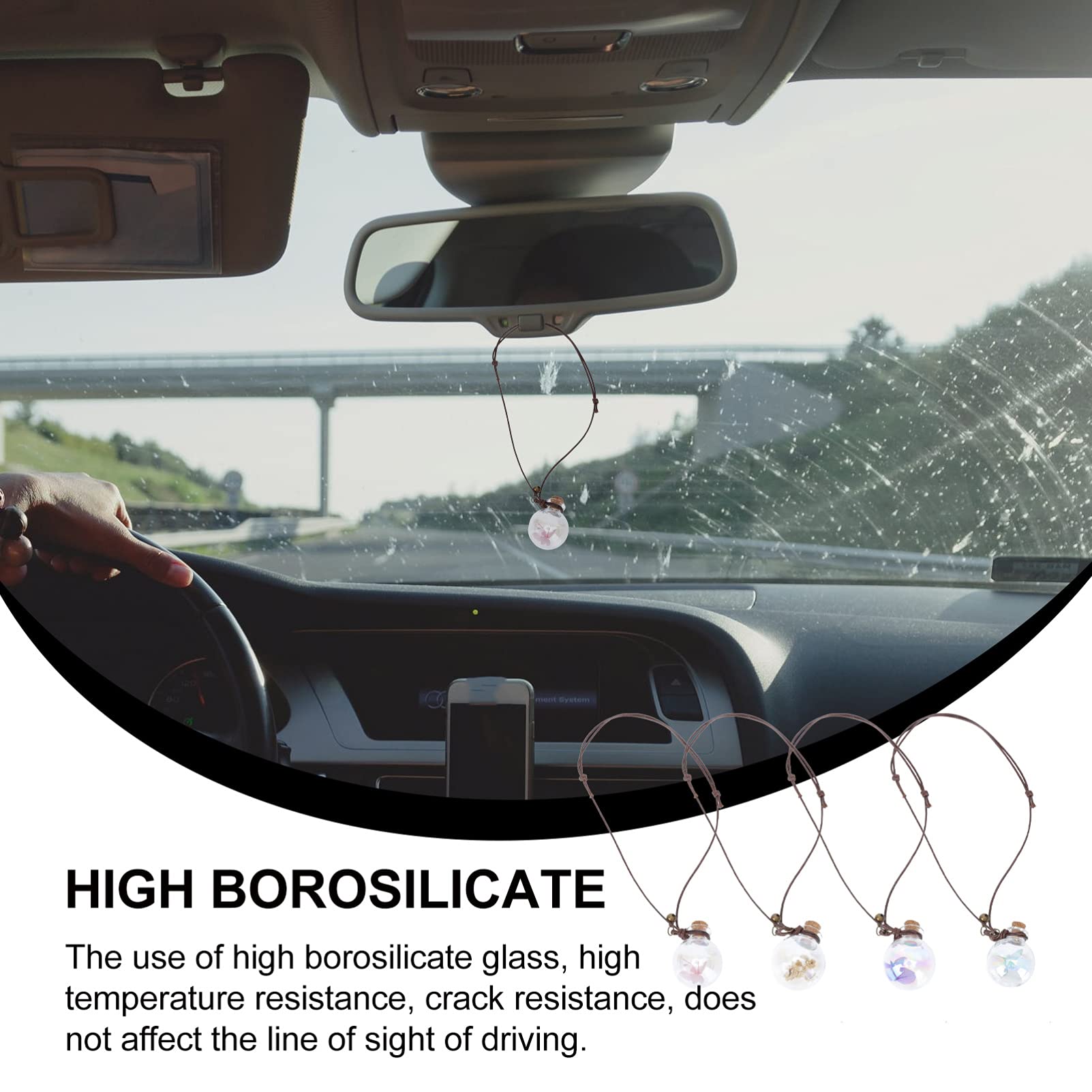 Beaupretty 4pcs Refillable Perfume Bottle Pendant - Car Interior Hanging Ornament, Glass Aromatherapy Air Freshener, Auto Perfume Necklace for Home, Office, and Travel Use