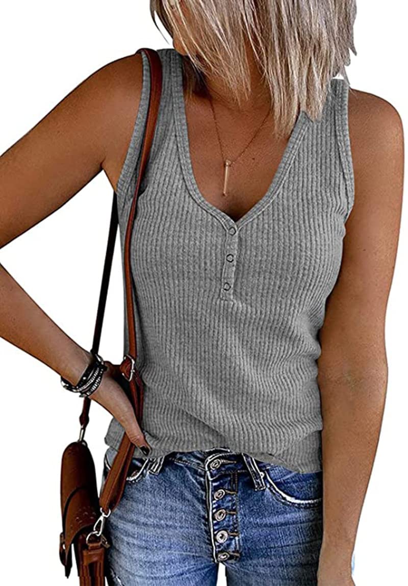 Xuboway 2023 Women's Summer Sleeveless Tank Tops - Trendy Casual Loose Fit Henley Tee Shirts for Plus Size | Perfect for Beach, Vacation & Everyday Wear