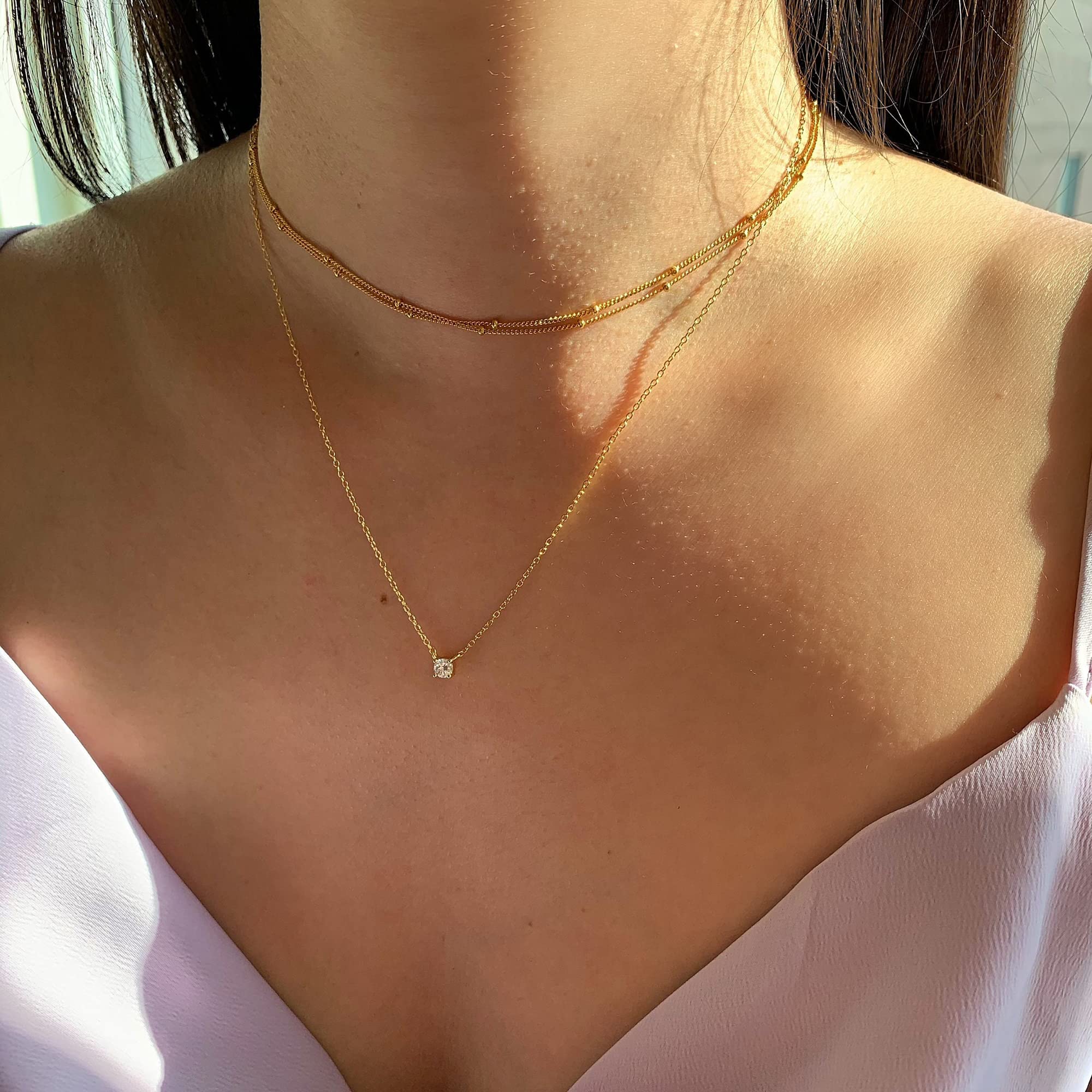 Tewiky 14K Gold Plated Diamond Pendant Necklace for Women - Dainty Layered Cuban Paperclip Chain Choker, Minimalist Stacked Necklace Jewelry Gift for Her | Perfect for Date Night, Anniversary & Special Occasions