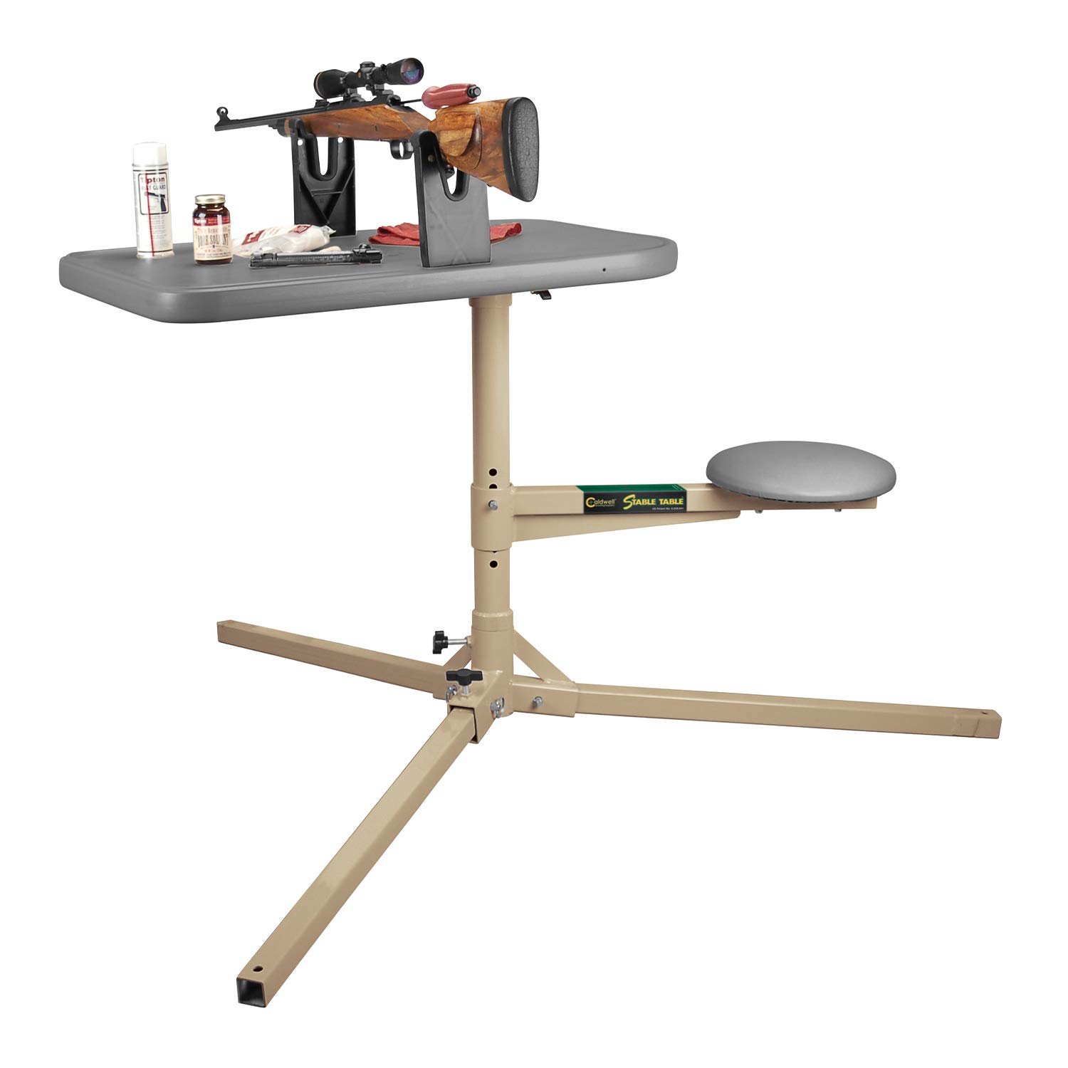 Caldwell Ambidextrous Stable Table with 360° Rotation - Weatherproof Synthetic Top & Seat for Outdoor Shooting, Range Practice & Gun Cleaning | Perfect for Hunting, Tactical Training & Firearm Maintenance