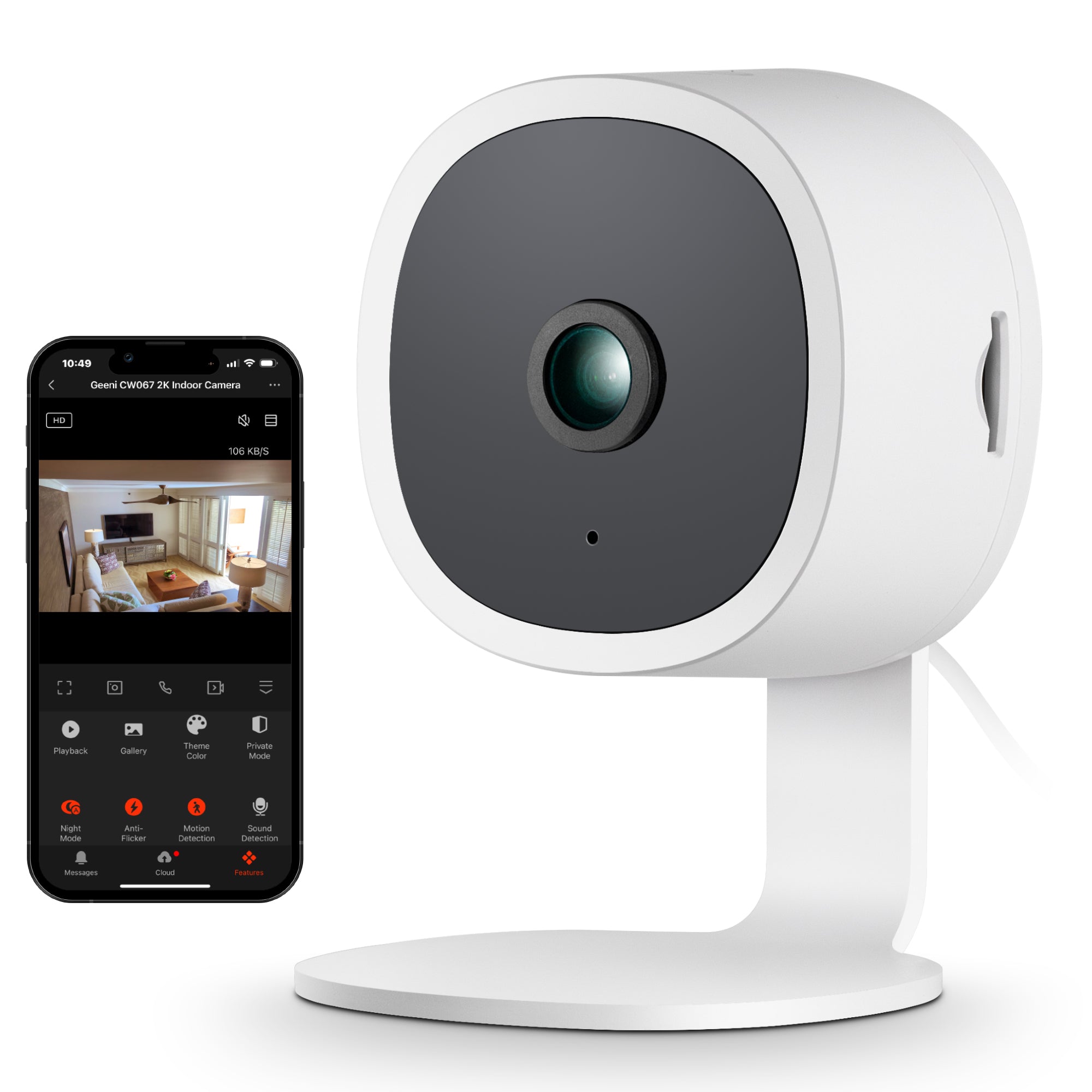 Geeni Vision 2K Smart Indoor Security Camera with Night Vision & Motion Detection - Monitor Your Home, Baby, or Pets 24/7