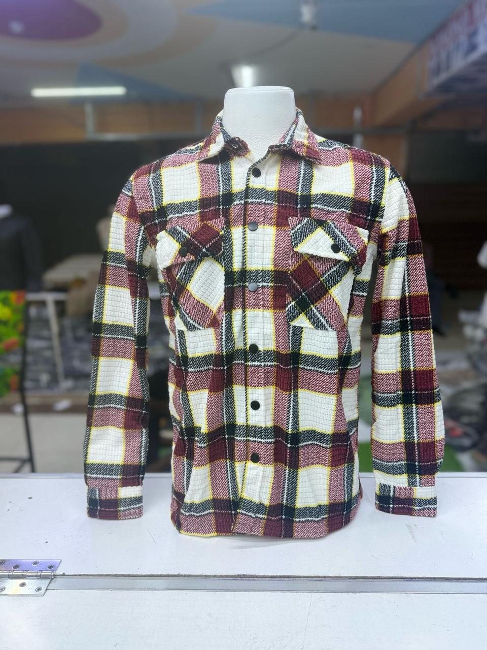 Stylish Men's Textured Checkered Long Sleeve Button Down Shirt - Casual Office Wear & Fall Fashion Essential