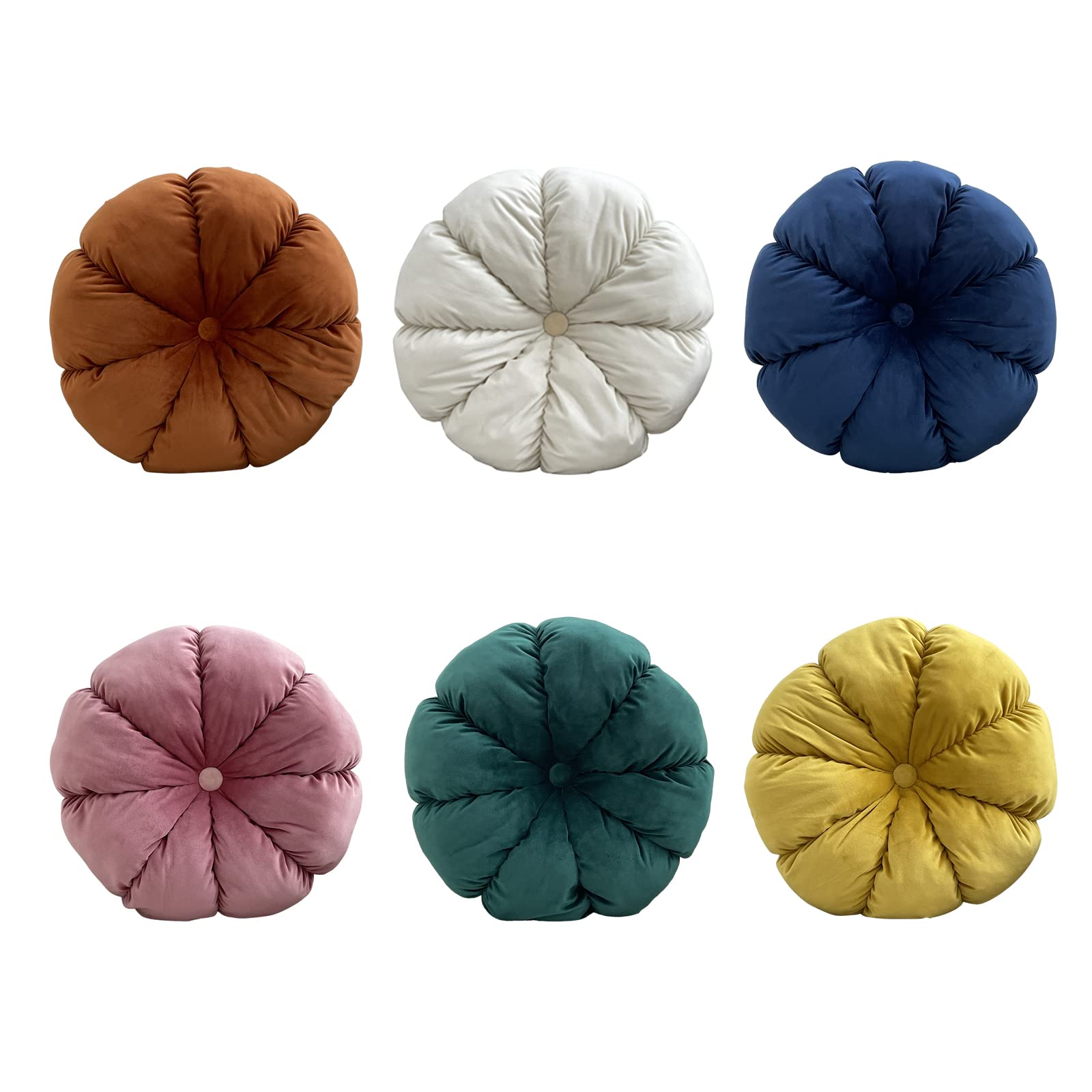Pumpkin Velvet Round Throw Pillows - Soft Pleated Decorative Cushions for Sofa, Bed, Living Room & Office Chair - Cozy Home Decor Accent for Fall & Winter Seasons
