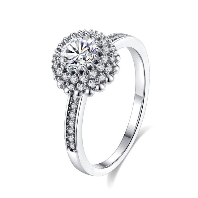 Elegant Women's Crystal Infinity Ball Geometric Wedding Ring - White Zircon Cubic Promise Engagement Ring - Glamorous Jewelry for Women | Perfect for Weddings, Anniversaries & Romantic Occasions