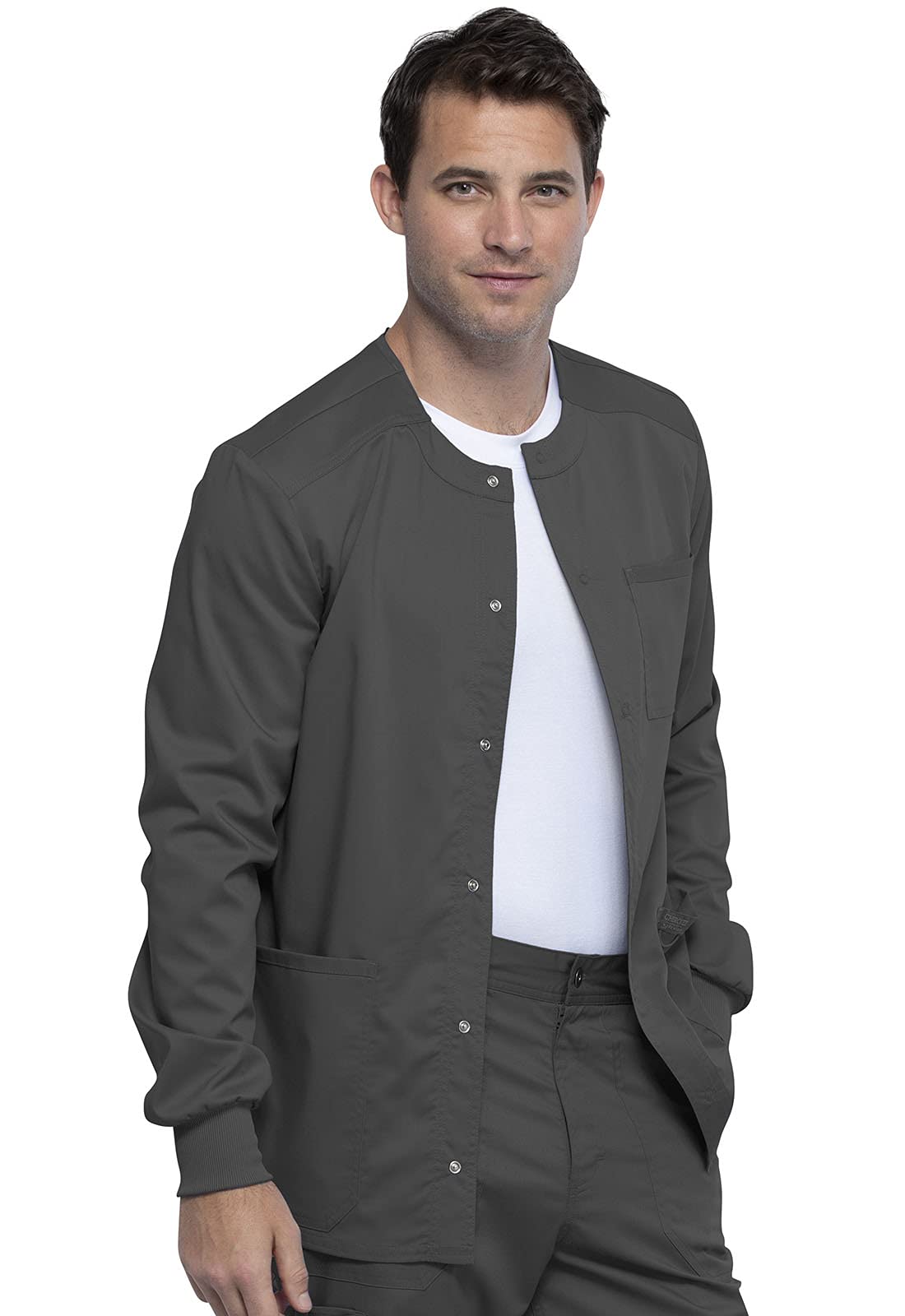 Cherokee Men's Warm Up Scrubs Jacket - Snap Front Workwear WW380 for Medical Professionals & Nurses - Perfect for Hospitals, Clinics & Healthcare Workplaces