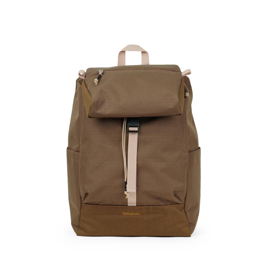 HELLOLULU Saro Utility Flap Backpack - Durable Travel & School Backpack for Women & Men - Stylish Mtan Khaki Color - Perfect for Hiking, Commuting & College Campus Use