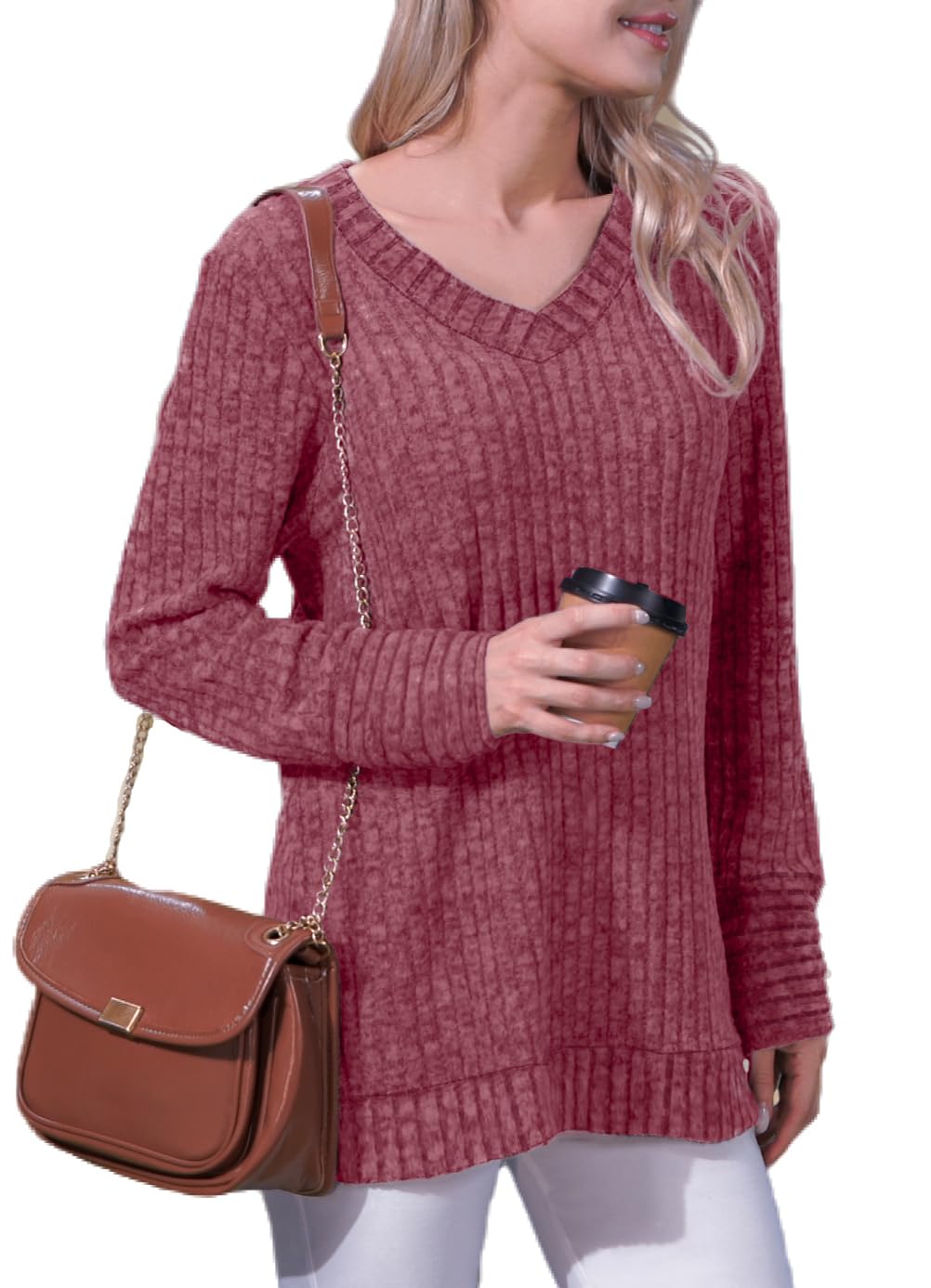 Xpenyo Women's V Neck Long Sleeve Tunic Sweatshirt - Casual Loose Fit for Work & Outings