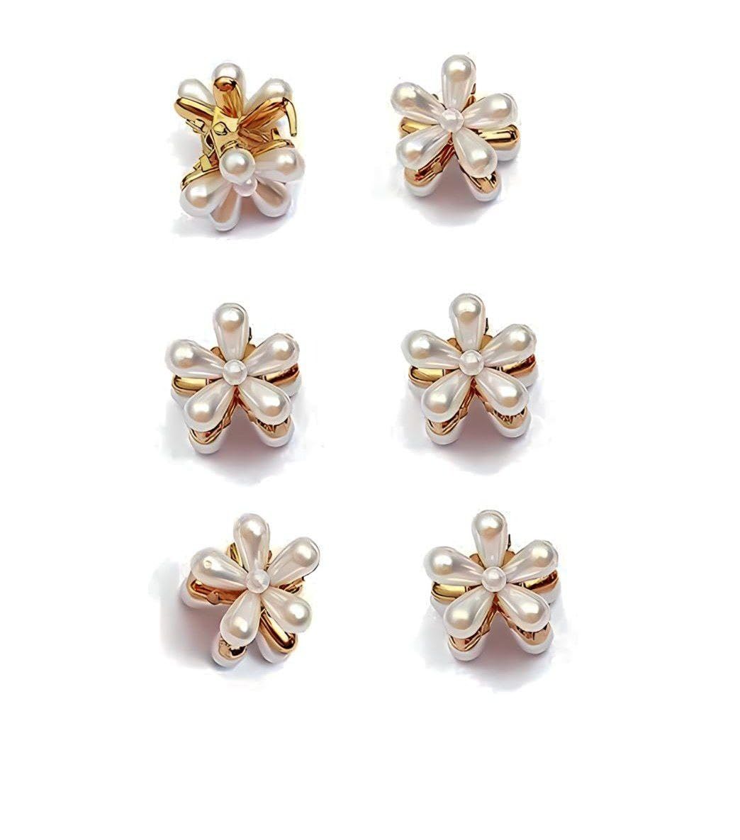 6Pcs Pearl Flower Hair Clips for Women & Girls - Fashionable Small Claw Hair Accessories Set with Pearl Details | Perfect for Parties, Weddings, School & Everyday Wear