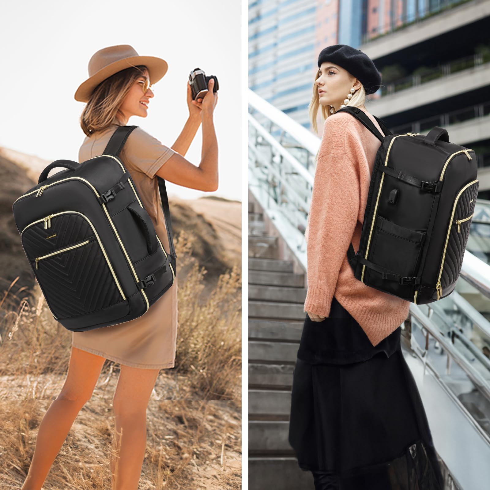 LOVEVOOK Large Travel Backpack for Women - Flight Approved Carry On Backpack with USB Charging Port & 3 Packing Cubes, Waterproof 17 Inch Laptop Backpack for Business Travel, Commuting & Weekend Getaways