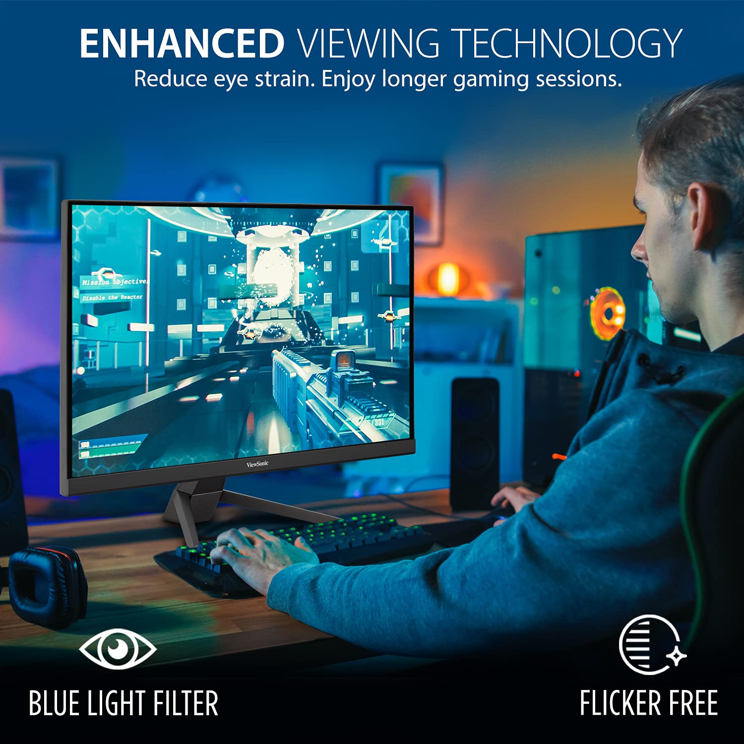 ViewSonic VX2467-MHD 24 Inch Full HD 1080p Gaming Monitor - 100Hz Refresh Rate, 1ms Response Time, AMD FreeSync, Ultra-Thin Bezel Design, Eye Care Technology, HDMI/VGA/DP Ports - Perfect for Esports, PC Gaming & Home Office Setup