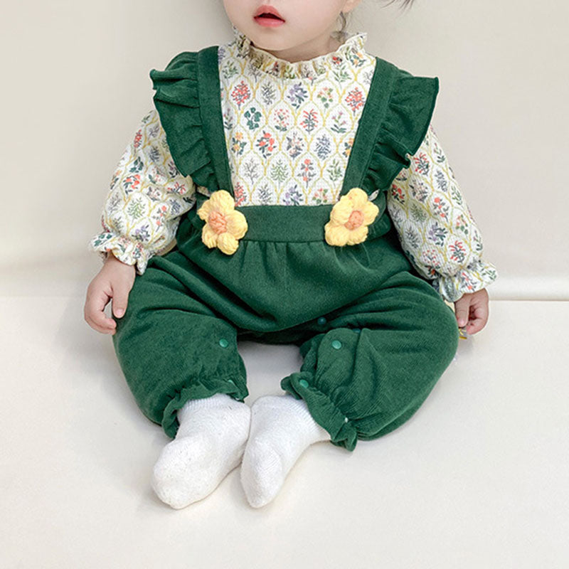 Floral Overalls for Baby - Thickened Winter Romper with Cute Floral Print - Perfect for Playdates, Outdoor Adventures & Photo Shoots