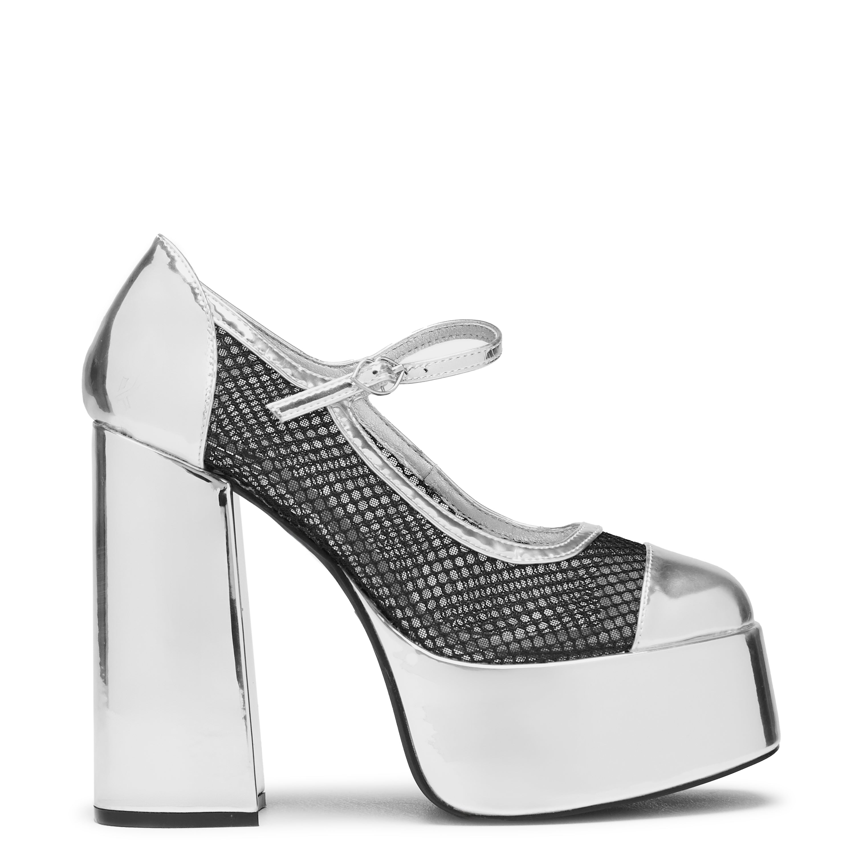 Regular Frankie Fan Fishnet Platform Heels in Silver - Stylish Women's High Heel Shoes for Parties, Nightlife & Fashion Outfits