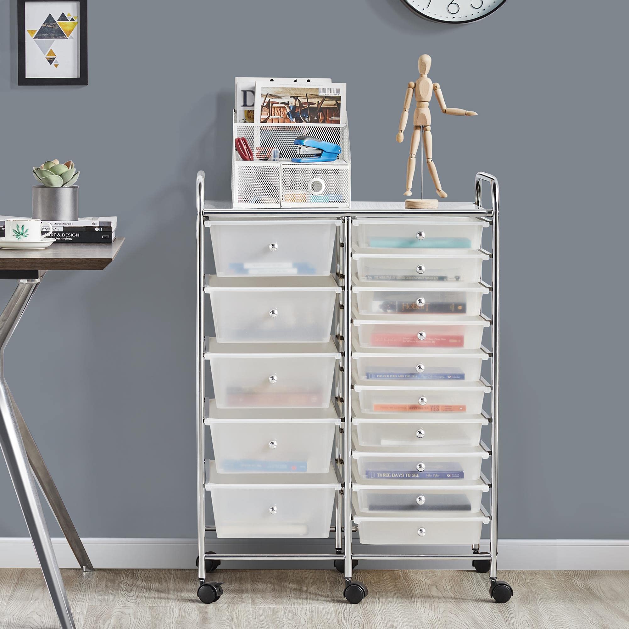 Yaheetech 15-Drawer Rolling Cart - Mobile Storage Organizer for Home & Office, White
