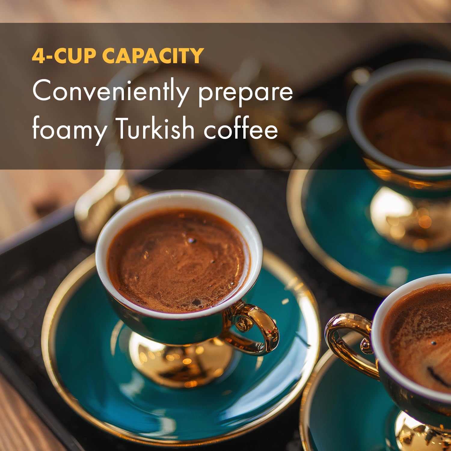 Electric Turkish Coffee Maker with Auto Shut Off & Anti Overflow - 4 Cup (8 Oz) Small Coffee Machine for Arabic, Greek & Turkish Coffee - Perfect for Home, Office & Restaurant Use - Black
