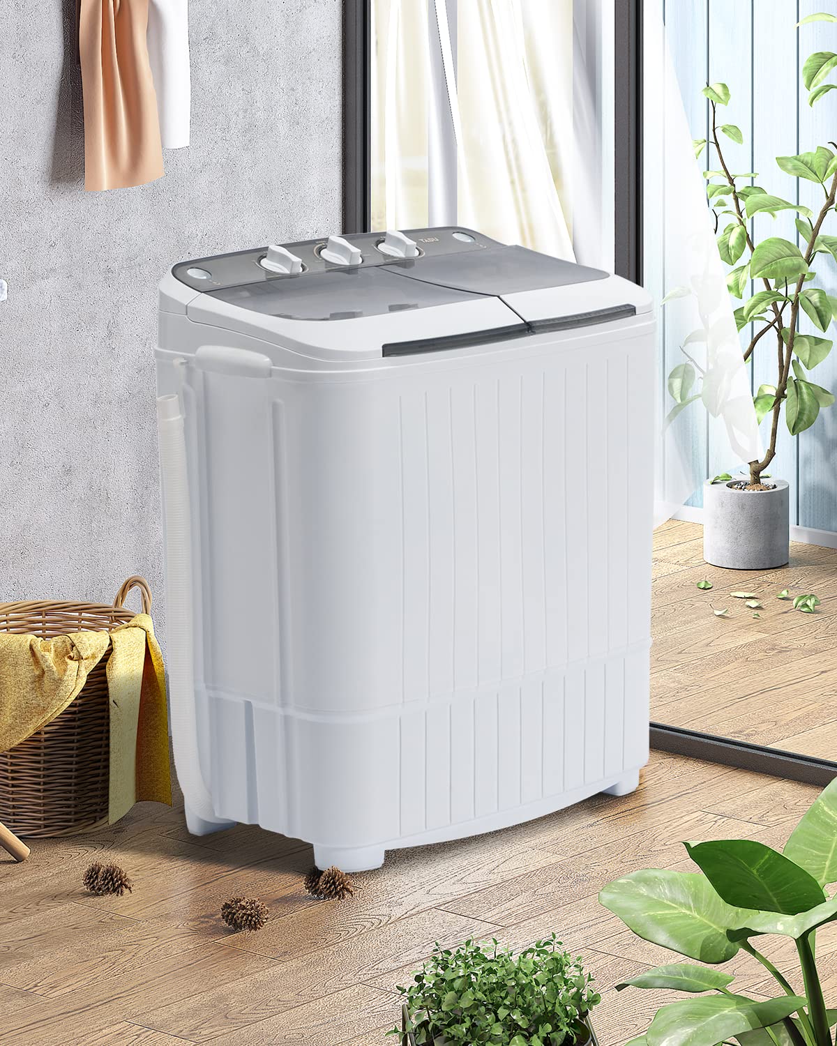 Portable Washing Machine 16.5LBS - Compact Twin Tub Mini Washer & Dryer Combo with Wash & Spin Cycle - Perfect for Apartments, Dorms, RVs, Camping & Travel - Space Saving Laundry Solution for Small Spaces
