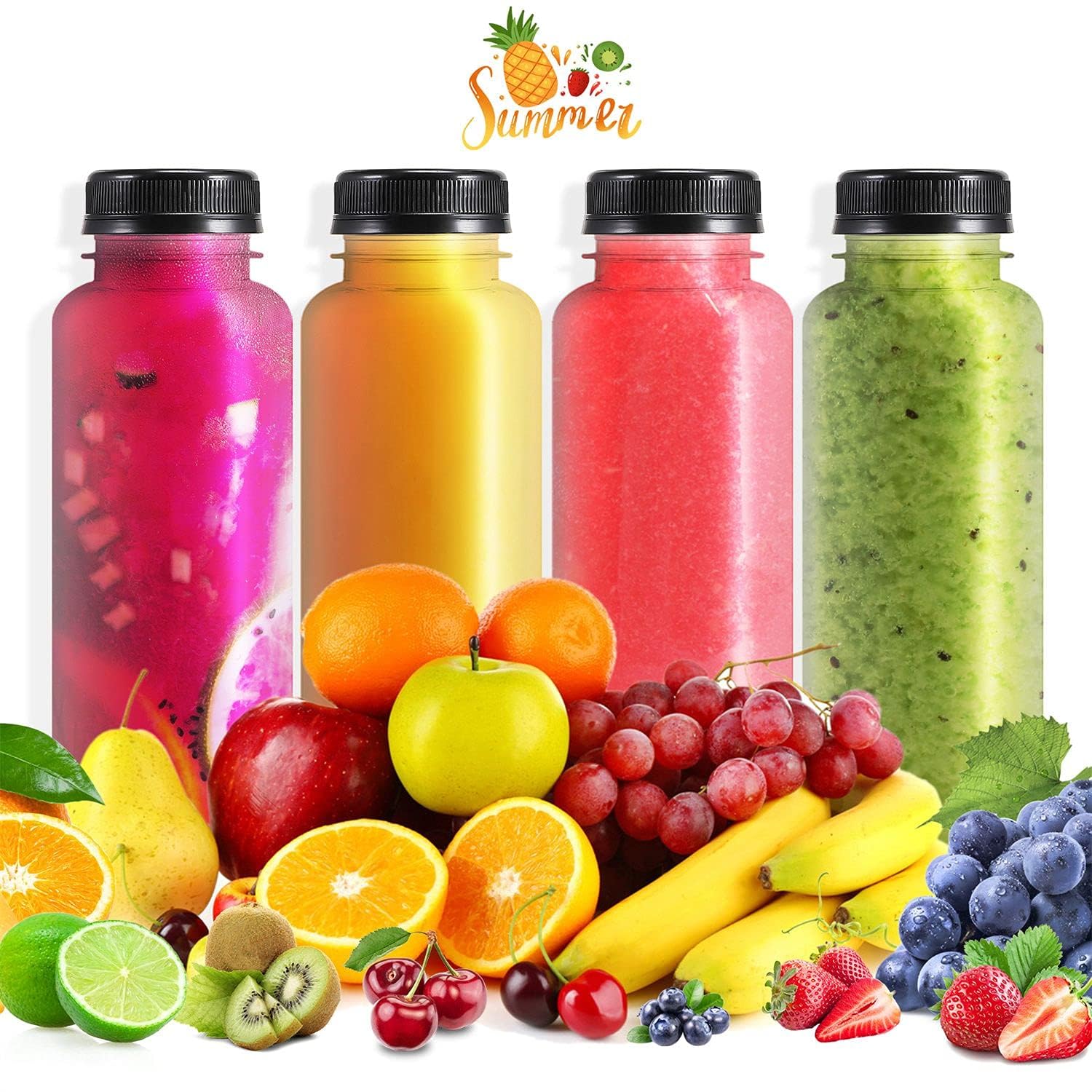 48pcs 8oz Clear PET Plastic Juice Bottles with Black Tamper Evident Lids - Empty Disposable Drink Containers for Juicing, Smoothies, Water & Beverages | Bulk Storage for Home, Restaurant & Catering Use