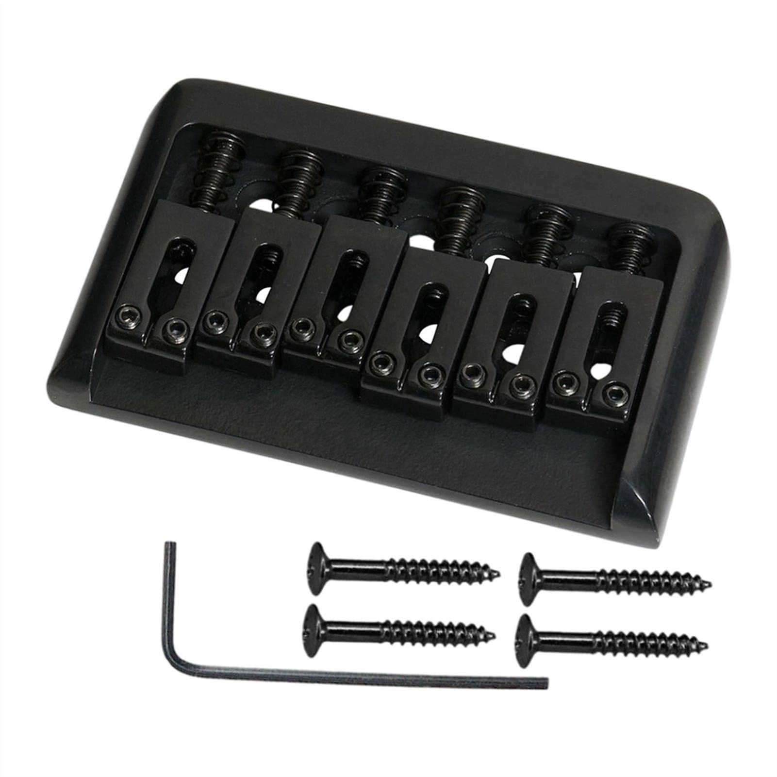 6-String Electric Guitar Hardtail Bridge - Non-Tremolo Guitar Bridge with Mounting Screws & Hex Wrench | Chrome & Black Finish | Perfect for Guitar Upgrades & Repairs