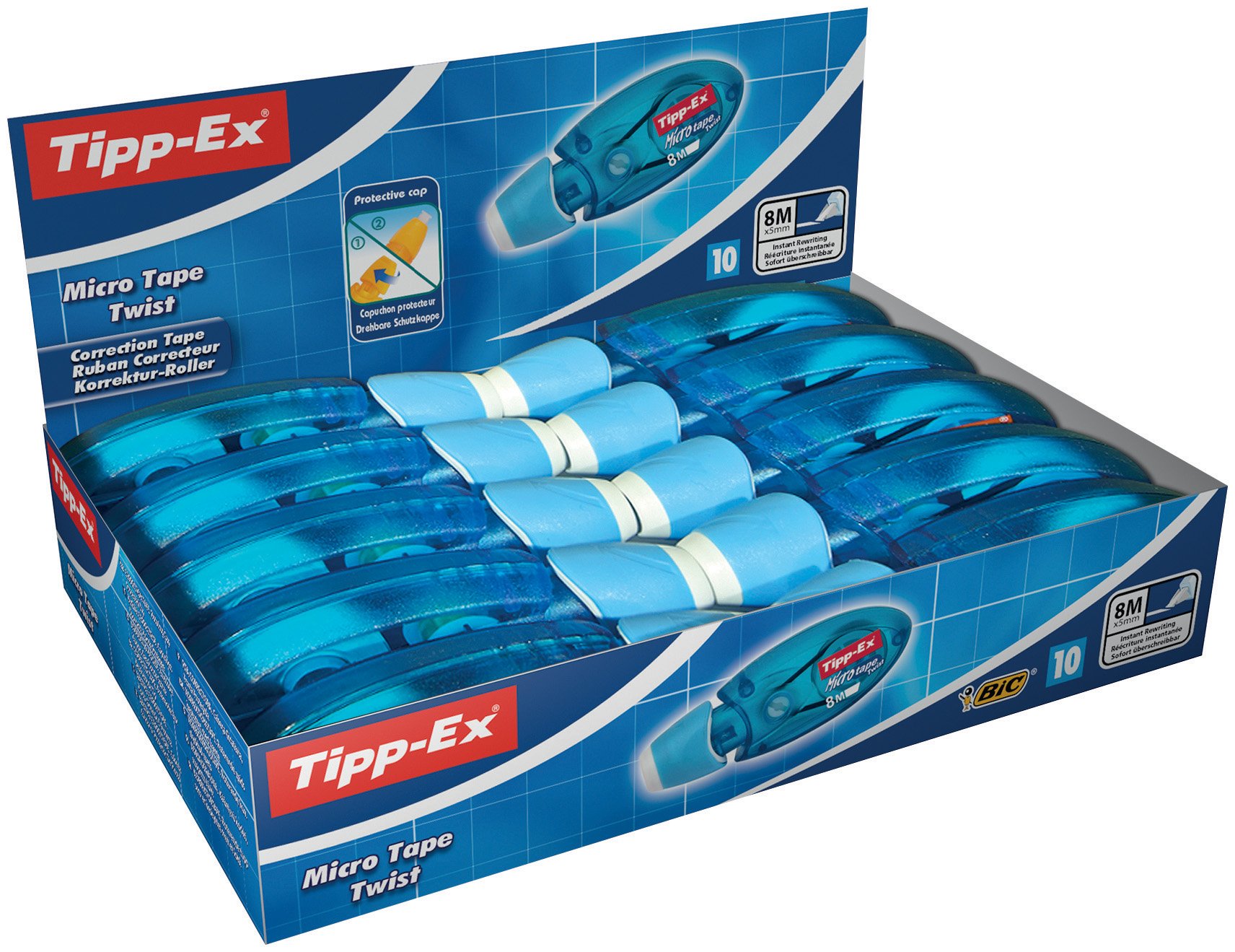 Bic 30025 Tipp-Ex Micro Tape Twist Correction Tape Dispenser - 5mm x 8m Mini Polyester Tape with Ergonomic Cap for Smooth Corrections | Perfect for Office, School & Home Use