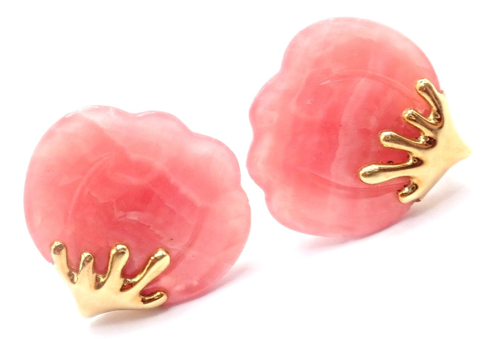 Authentic Tiffany & Co Angela Cummings 18k Yellow Gold Pink Agate Petal Earrings - Luxury Jewelry for Women, Elegant Gift for Weddings & Special Occasions