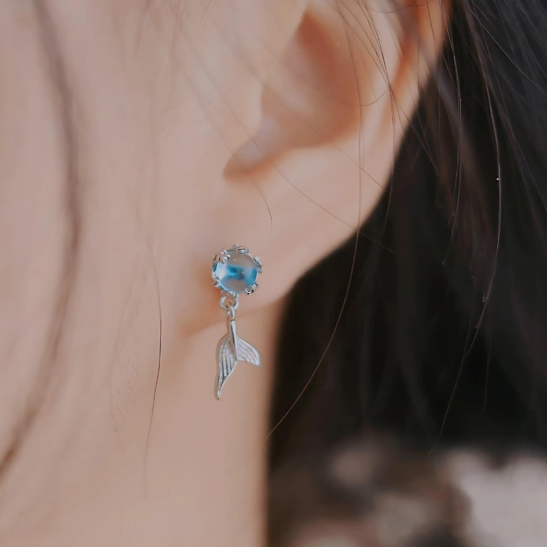 Whale Tail Blue Ocean Drop Earrings for Women - Handmade Dangle Jewelry - Perfect for Beach Wedding, Boho Style & Summer Outfits | A28