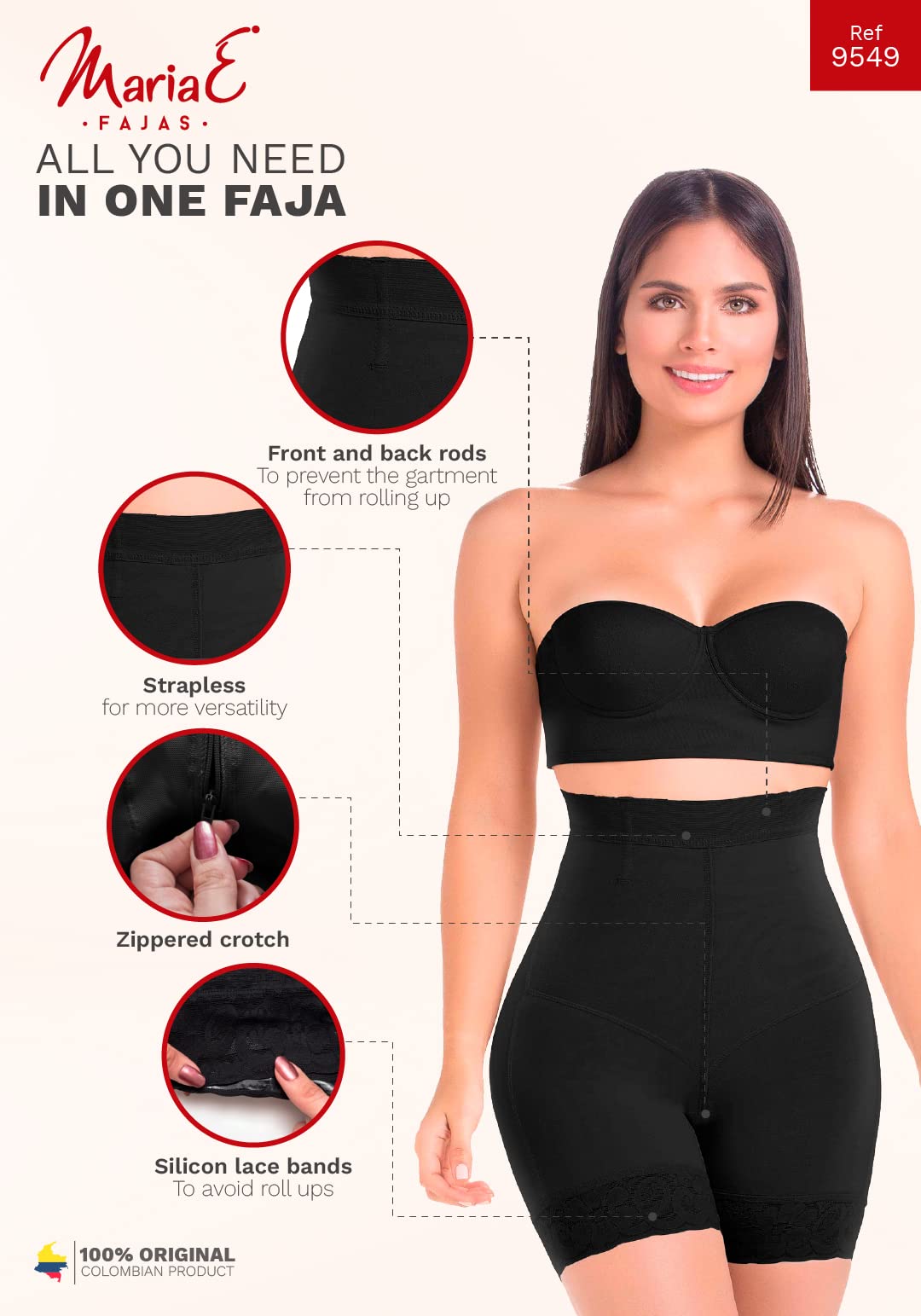 MARIAE 9549 High Waisted Shapewear Shorts for Women - Colombian Slimming & Tummy Control Compression Shorts - Perfect for Workouts, Postpartum & Everyday Wear