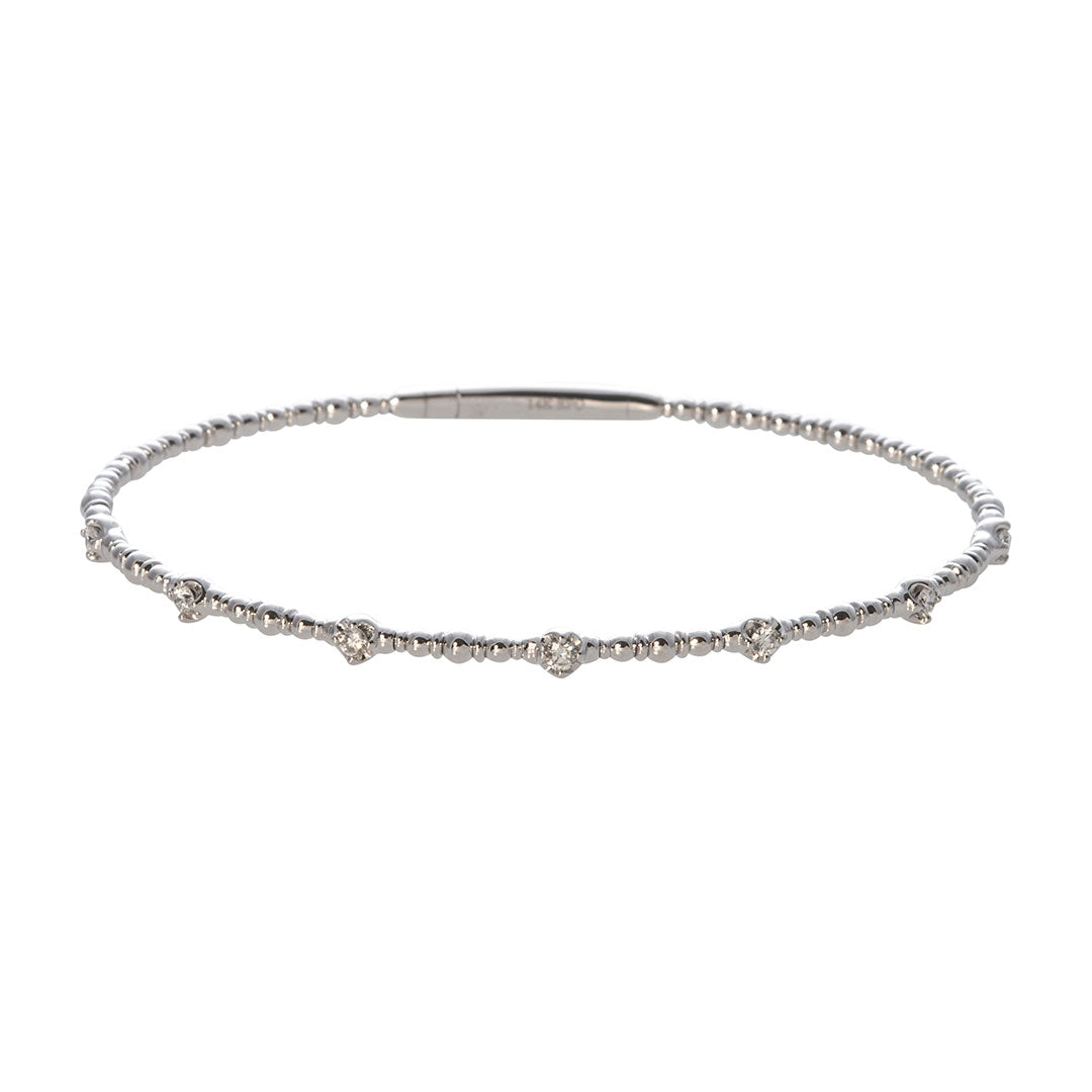 14K White Gold Diamond Beaded Flexible Bangle Bracelet - 7 Station Elegant Jewelry for Women, Perfect for Weddings, Parties & Special Occasions