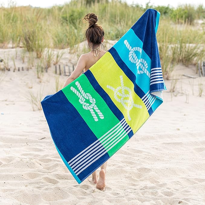 Premium Oversized 2-Piece Beach Towel Set - Soft & Absorbent Quick-Dry Marine Knots Design | Perfect for Pool, Beach, Vacation & Outdoor Activities