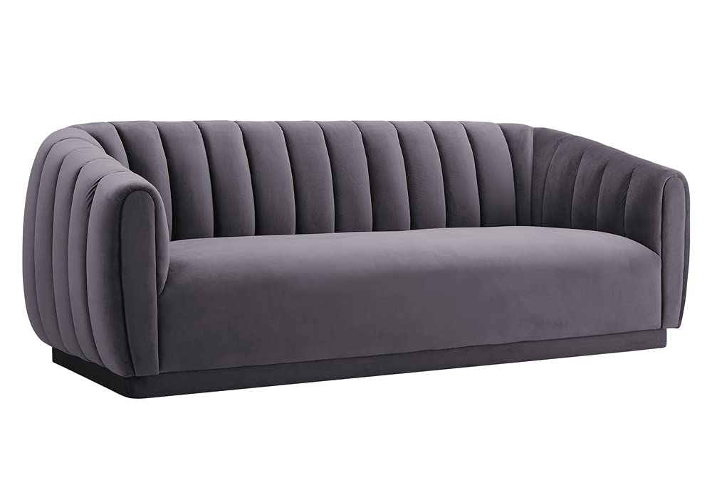 TOV Furniture Arno Collection Velvet Living Room Sofa - Modern Grey Couch for Small Spaces, Apartment & Home Theater Seating - Soft Fabric Sectional Sofa with High Back Support