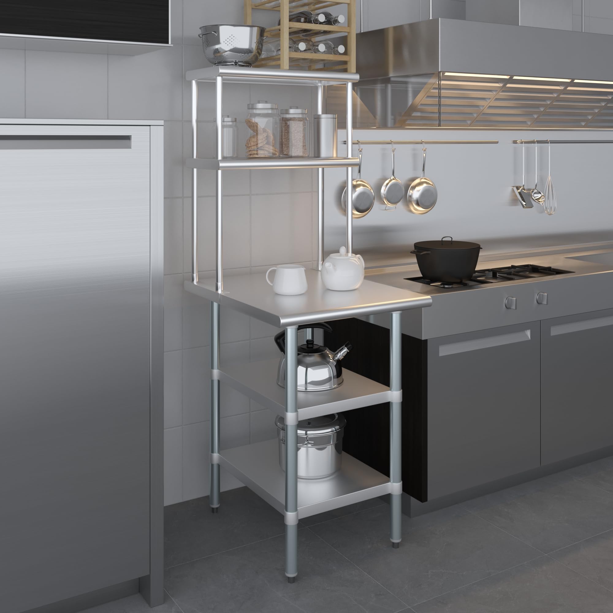 Amgood Stainless Steel Work Table with 2 Shelves | 30