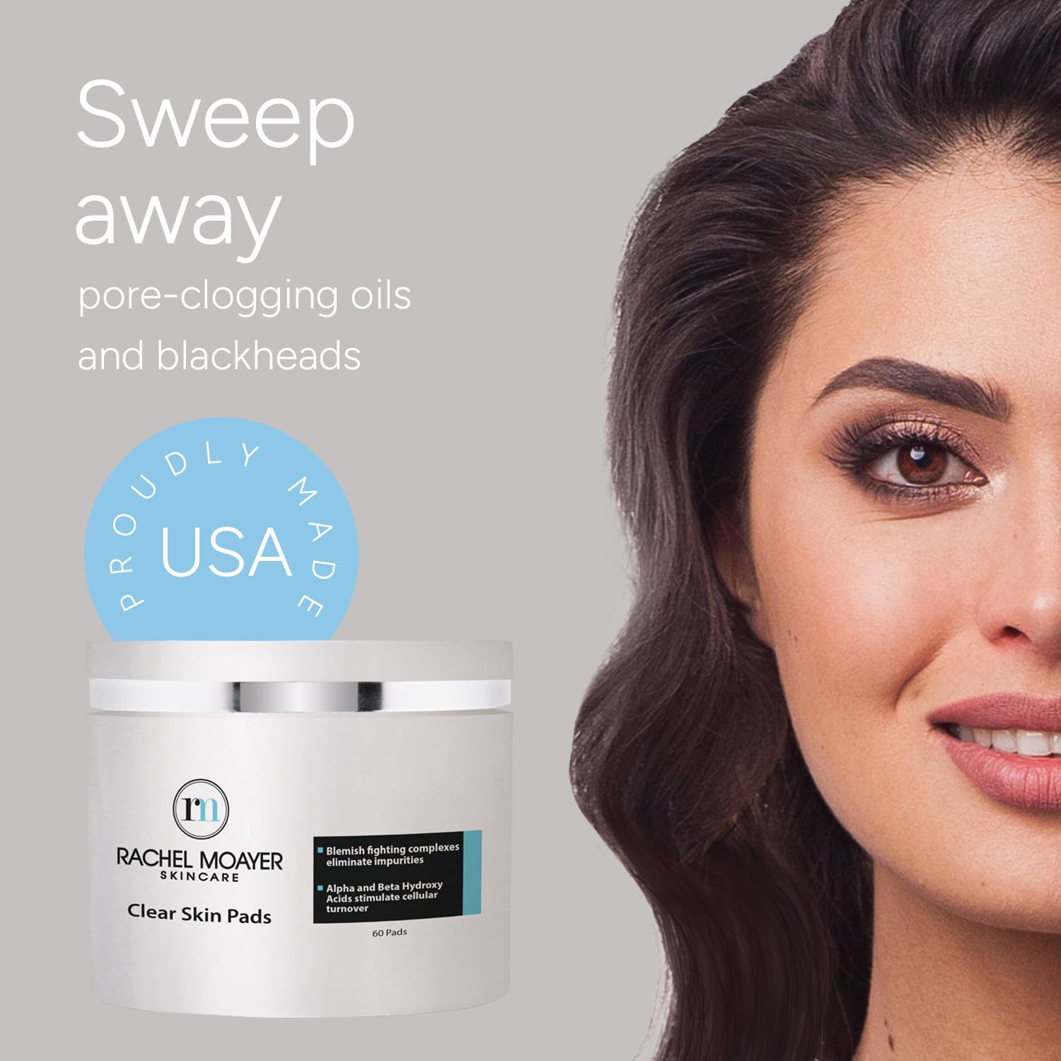 Rachel Moayer Clear Skin Pads - Exfoliating Facial Pads with Salicylic & Glycolic Acid for Acne Treatment, Deep Cleansing & Brightening | Gentle Resurfacing Pads for Clear, Radiant Skin | Perfect for Daily Skincare Routine & Travel