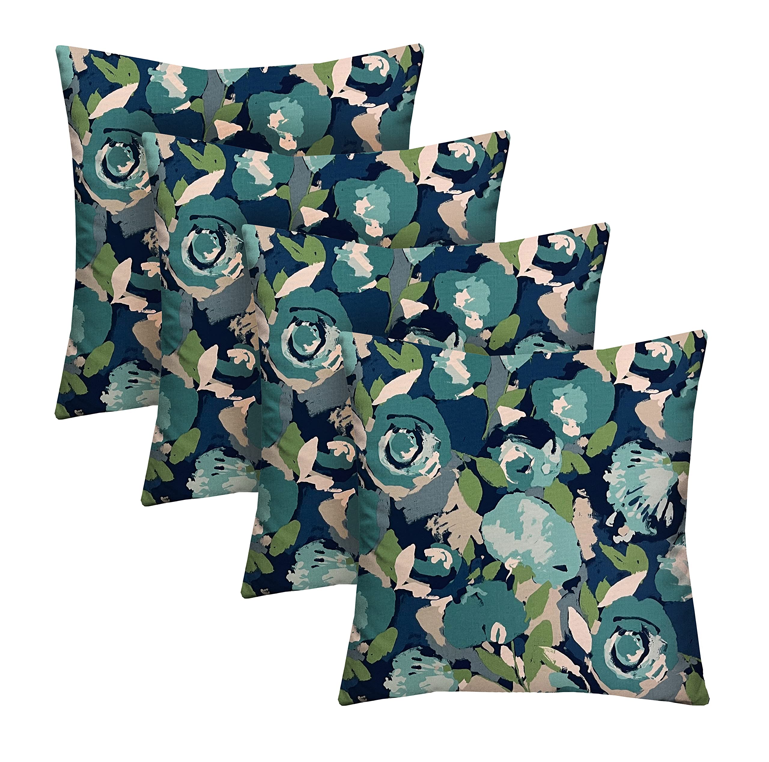 RSH Décor Indoor Outdoor Set of 4 Pillows - 24x24 Inch Square Throw Pillows with Blue Floral Pattern (Novino Capri) - Perfect for Patio, Porch, Living Room & Bedroom Decor