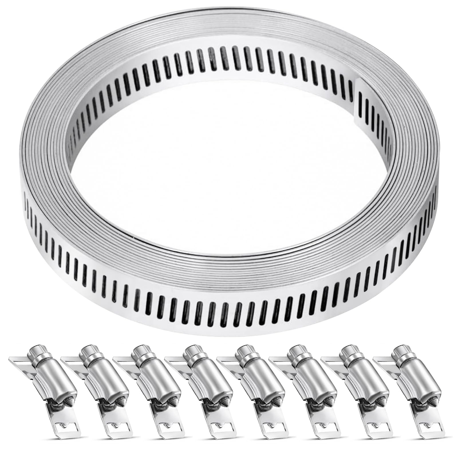 Stainless Steel Hose Clamps Kit - 11.5 Ft Adjustable Worm Gear Clamps with 8 Fasteners for Automotive, Plumbing & HVAC | DIY Pipe Duct Band Clamps Set | Perfect for Car Repair, Home Improvement & Mechanical Projects