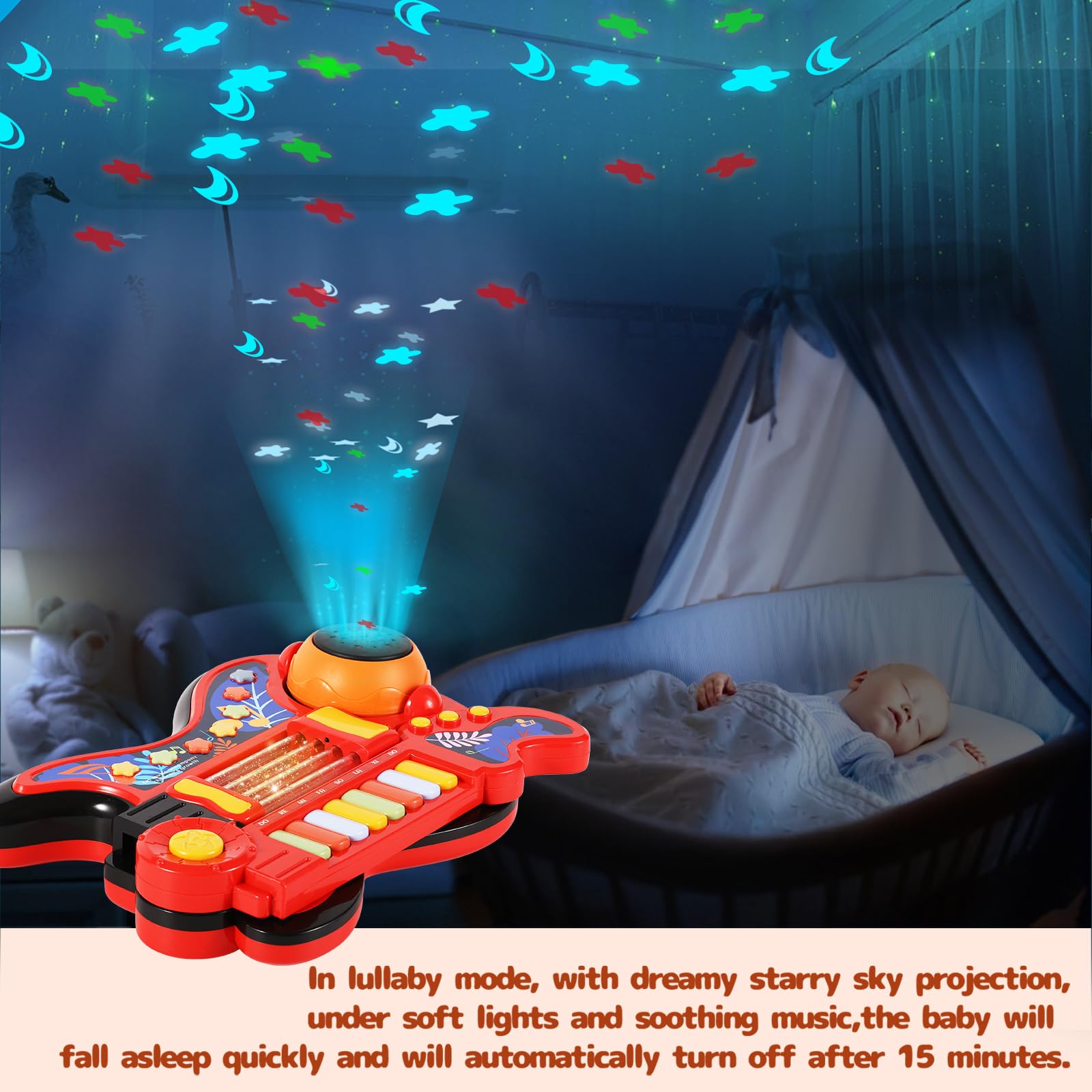 **4-in-1 Kids Musical Toy Guitar with Piano, Drum & Lullaby Projector – Toddler Guitar for Ages 2-5 – Perfect Gift for Boys & Girls – Playtime, Learning & Bedtime Fun**