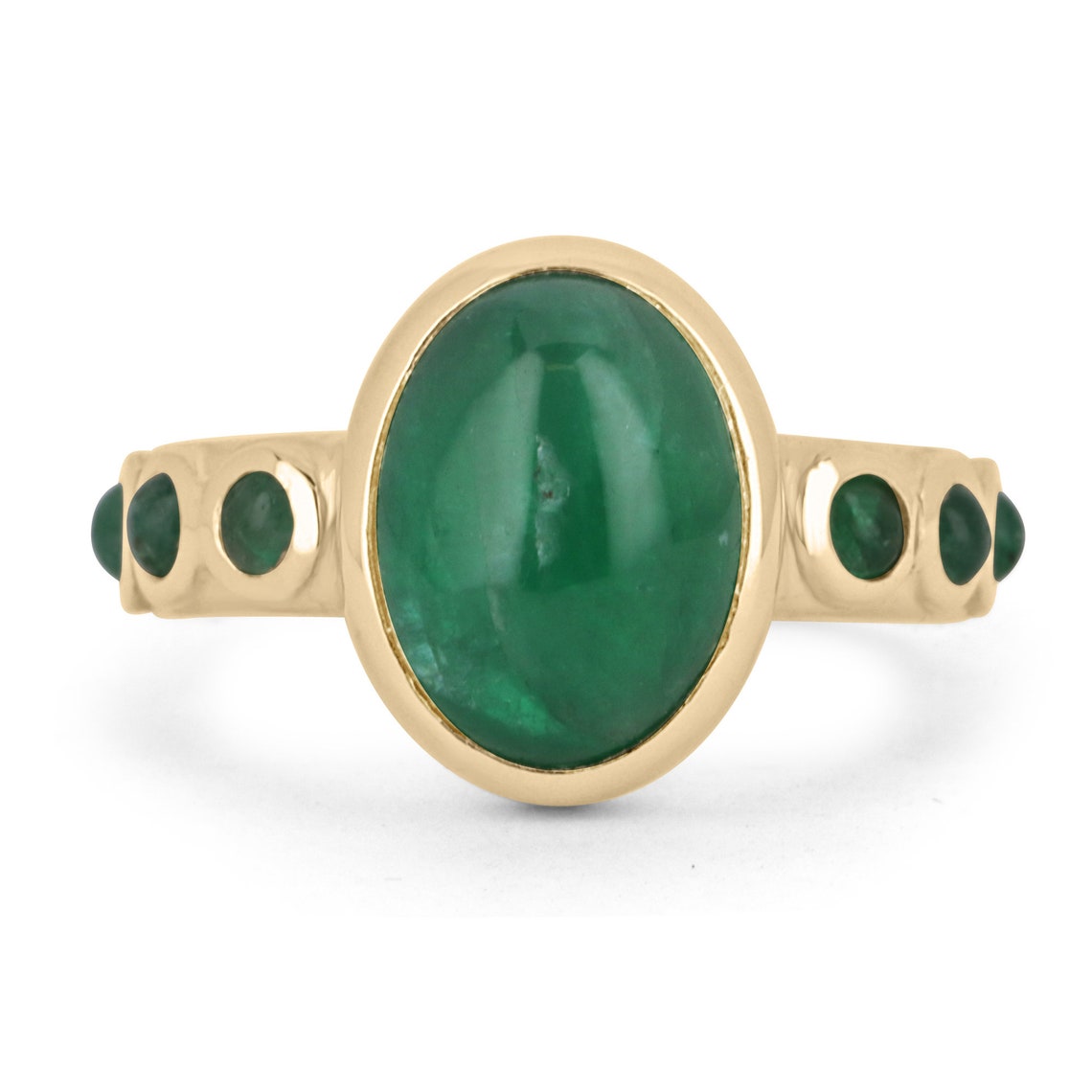 3.87tcw 14K Natural Emerald Cabochon Pinky Multi Gemstone Shank Unisex Gold Ring for Women & Men - Perfect for Engagement, Wedding, Anniversary & Everyday Wear