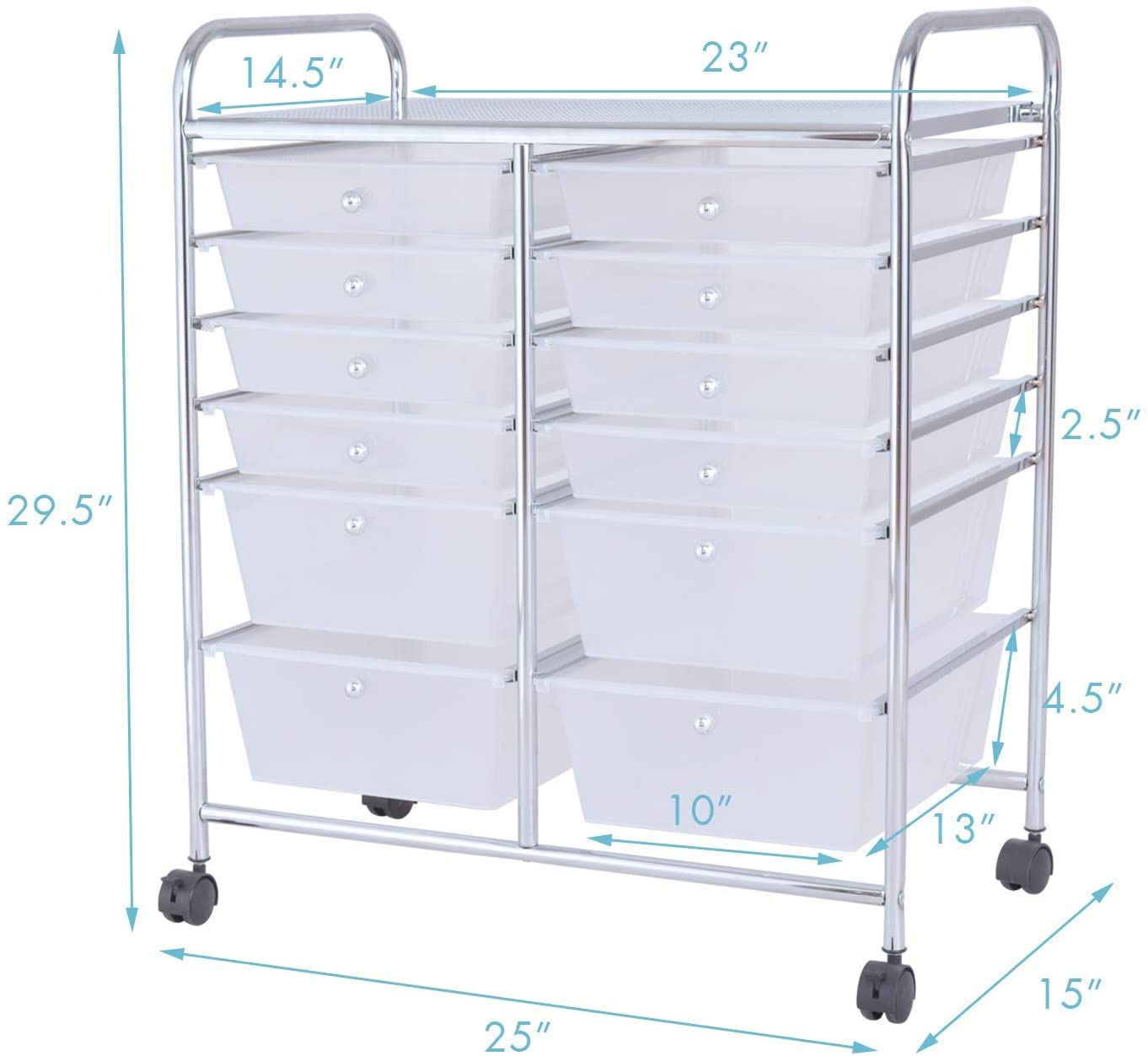 FANTASK 12-Drawer Rolling Storage Cart with Wheels - Multipurpose Organizer Utility Trolley for Tools, Scrapbook Paper, School, Office, Home & Beauty Salon (Clear) - Perfect for Craft Rooms, Workshops, Salon Stations & Closet Organization
