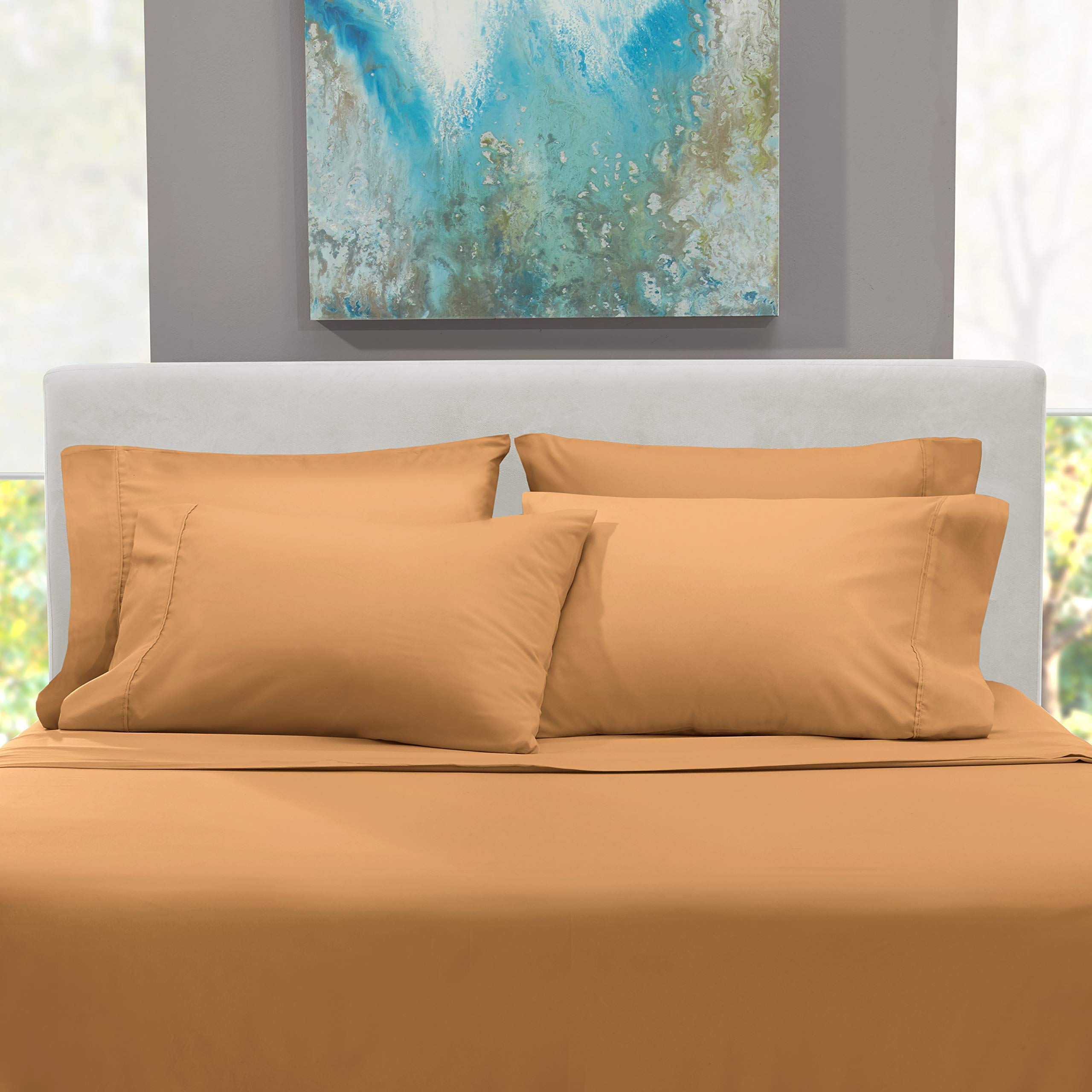 Premium 600 Thread Count 100% Long Staple Cotton Twin XL Sheet Set - Ultra Soft 4-Piece Mocha Bedding with Deep Pockets (Fits Mattress Up to 15