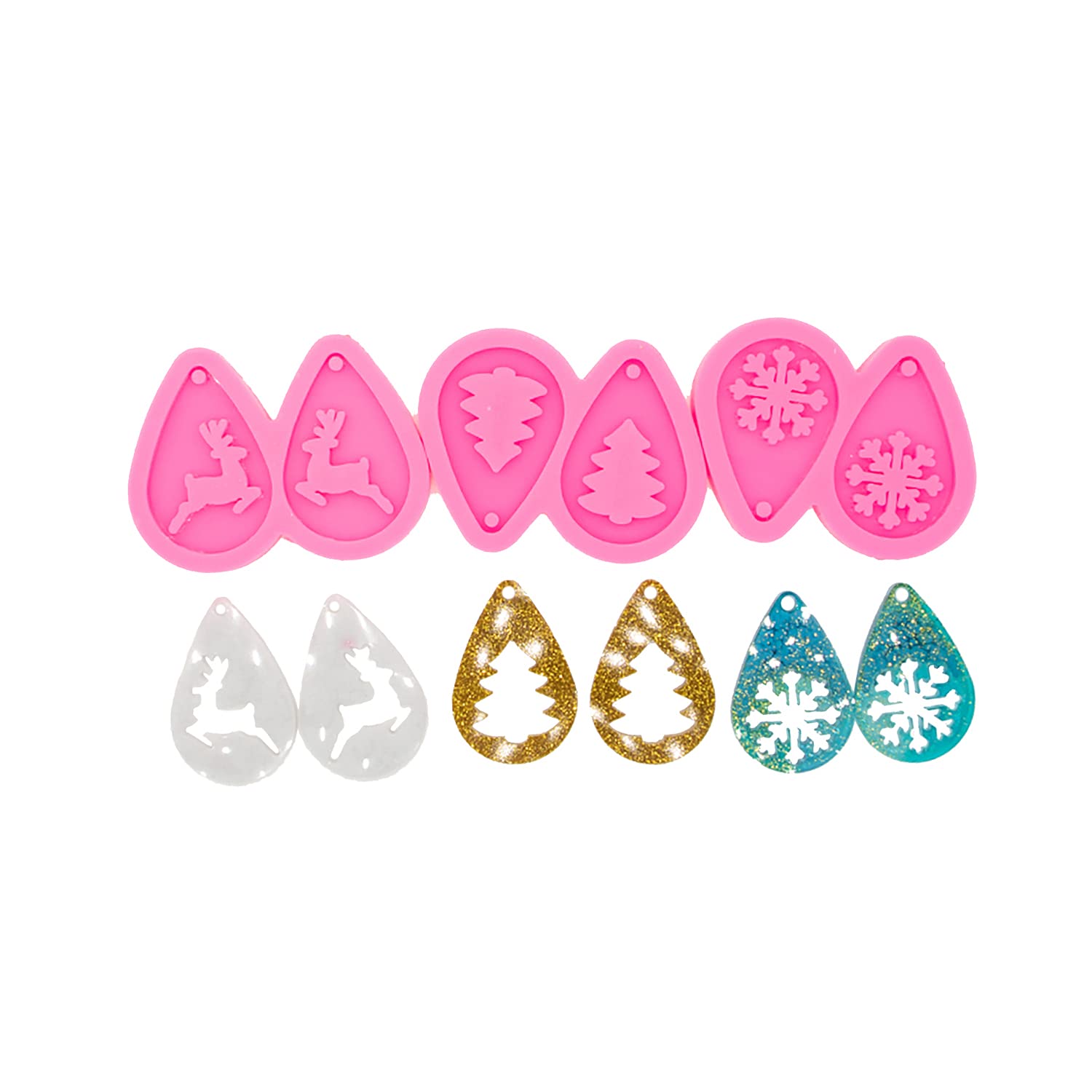 Christmas Resin Jewelry Molds - DIY Snowflake, Tree & Deer Earring Silicone Molds for Epoxy Craft Making | Perfect for Holiday Gifts, Handmade Jewelry & Christmas Decorations (YMDY0772+DY0773+DY0861)