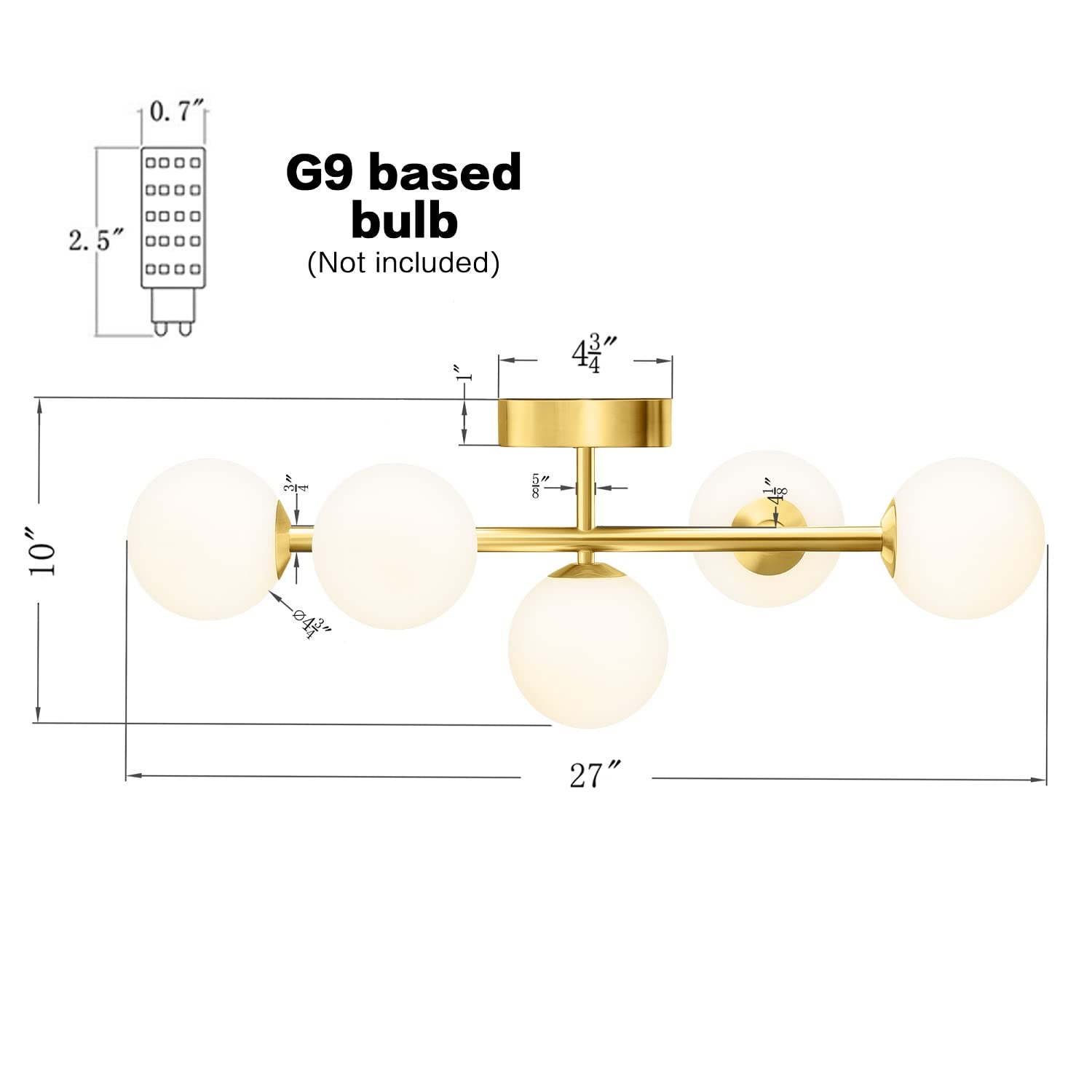 Vintage Brass Bathroom Vanity Lights - 5-Light Mid Century Modern Fixture with Milk Glass Globes, Gold Finish, G9 Base - Perfect for Bathroom, Powder Room & Dressing Area Lighting