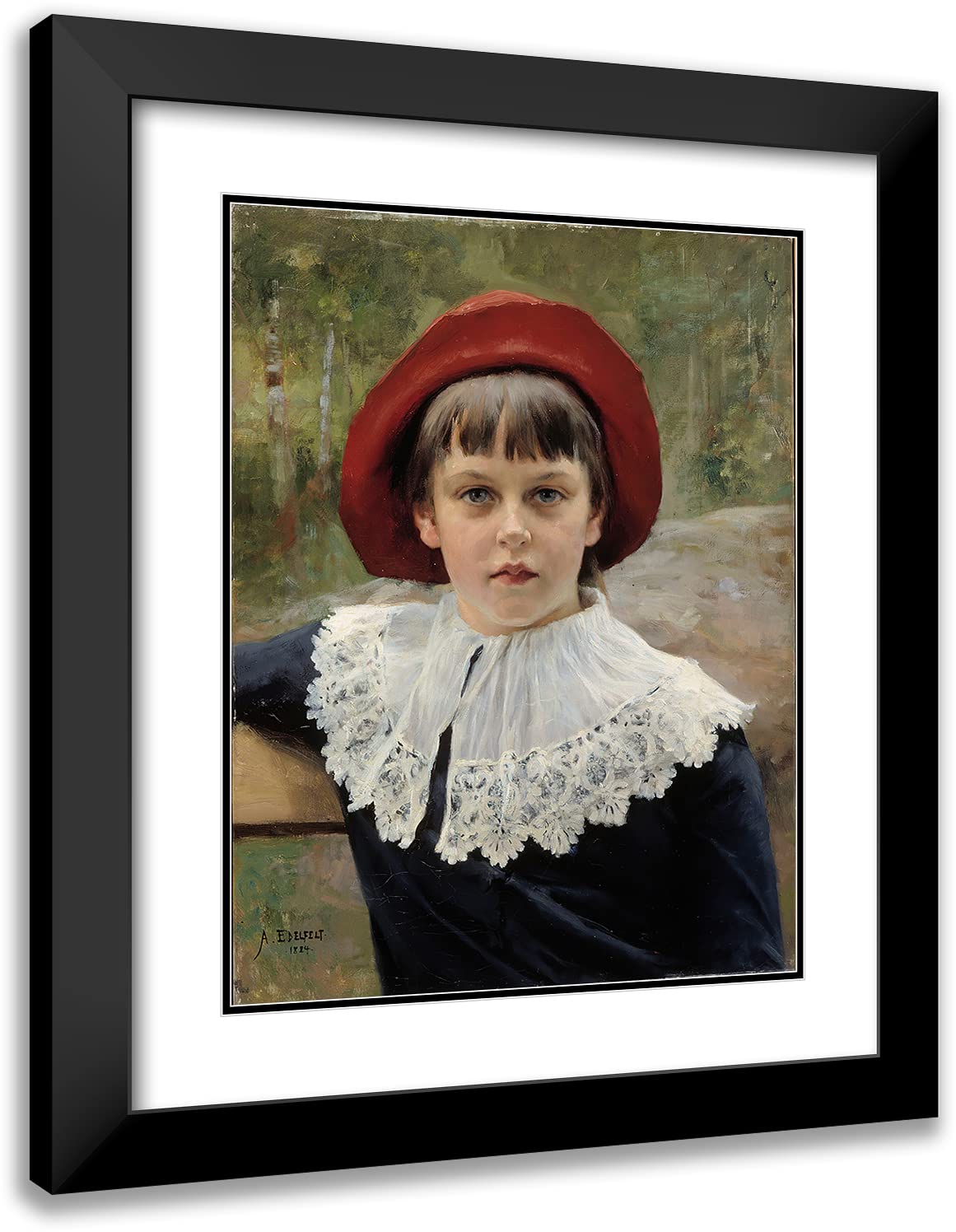 Albert Edelfelt 15x18 Inch Black Modern Framed Art Print - Portrait of the Artist's Sister Berta Edelfelt (1884) | Double Matted Museum Quality Reproduction | Perfect for Living Room, Office Decor & Art Collectors