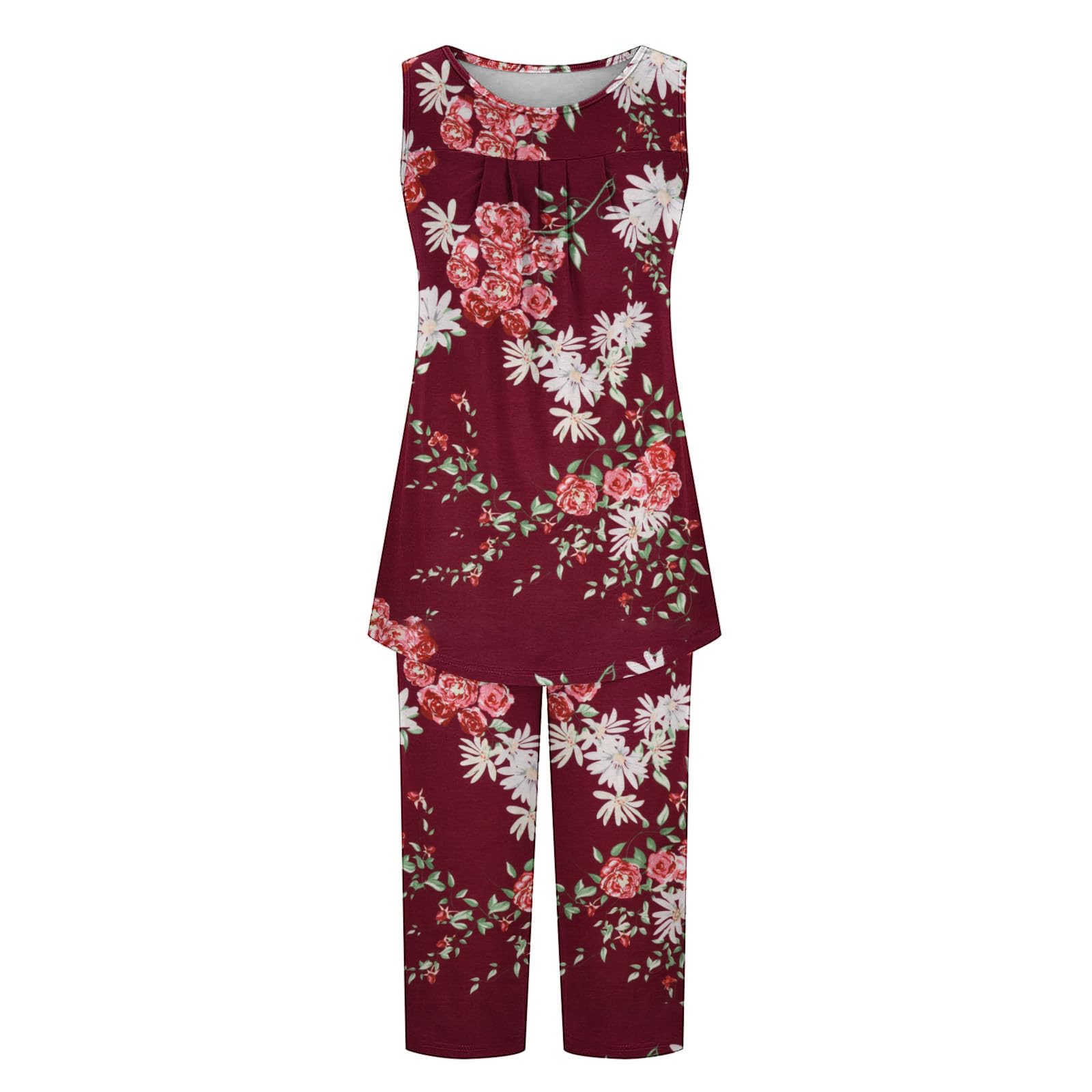 Women's Sleeveless Pajama Set with Pockets - Comfy Capri Sleepwear for Lounge & Travel