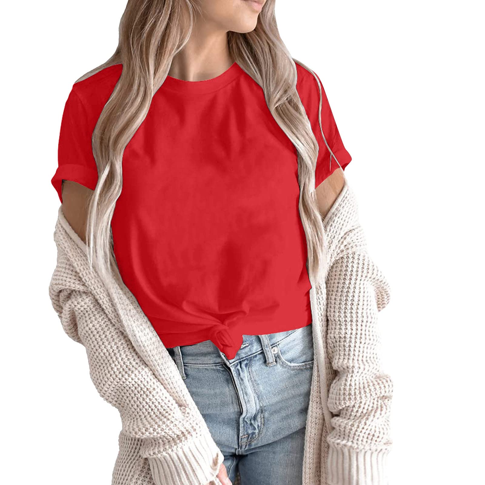 Trendy Women's Basic Crewneck Short Sleeve T-Shirts - Comfortable Graphic Tees for Casual Wear, Summer Outfits & Everyday Style