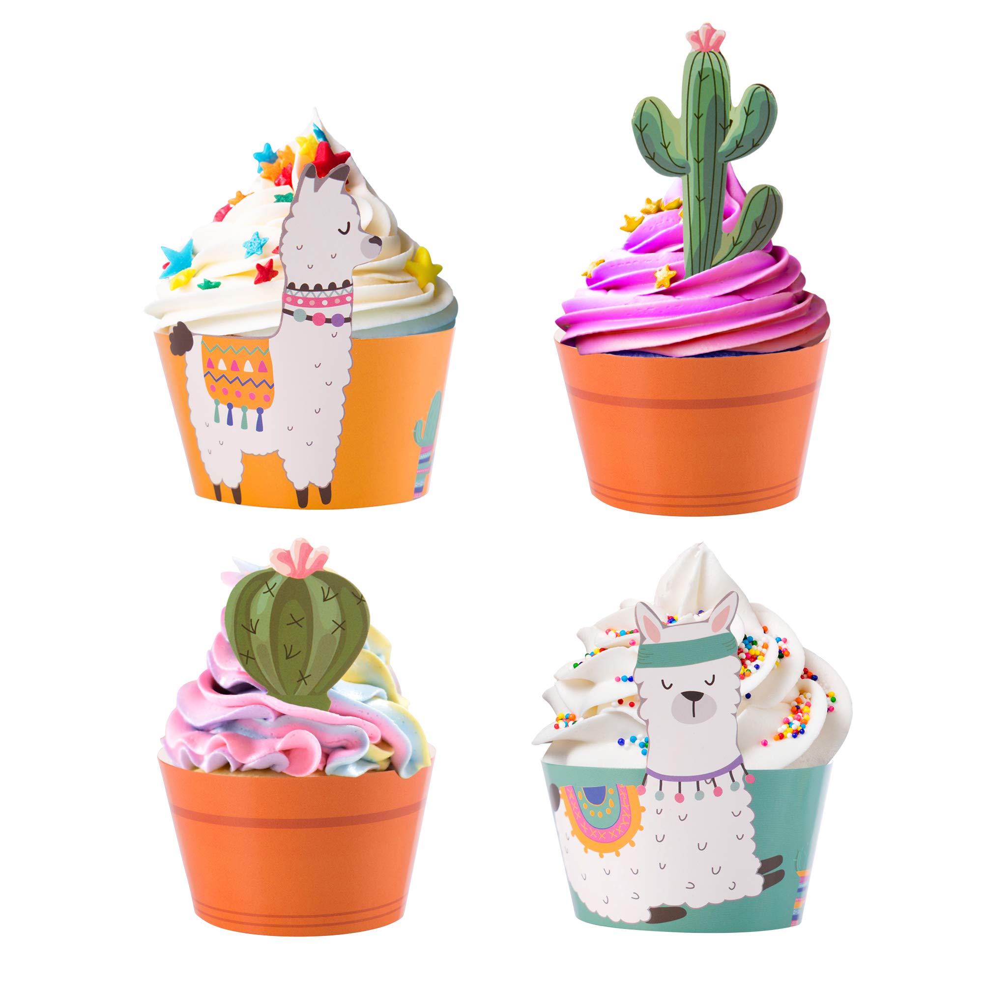 Pop Fizz Designs Cactus & Llama Cupcake Decorations Set - 24pcs Party Toppers & Wrappers for Bachelorette, Birthday, Baby Shower | Perfect for Desert Theme Parties & Southwest Celebrations