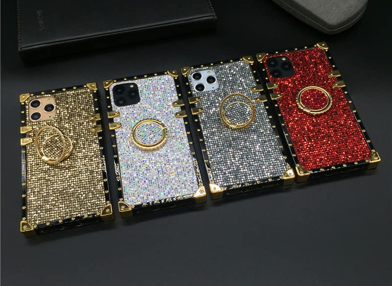Sparkly Glitter Bling Case for Moto G Play 2021 (Not Compatible with 2020 Model) - Fashion Gold Corner Soft TPU Protective Cover with Ring Holder & Kickstand | Perfect for Daily Use, Work, and Social Events