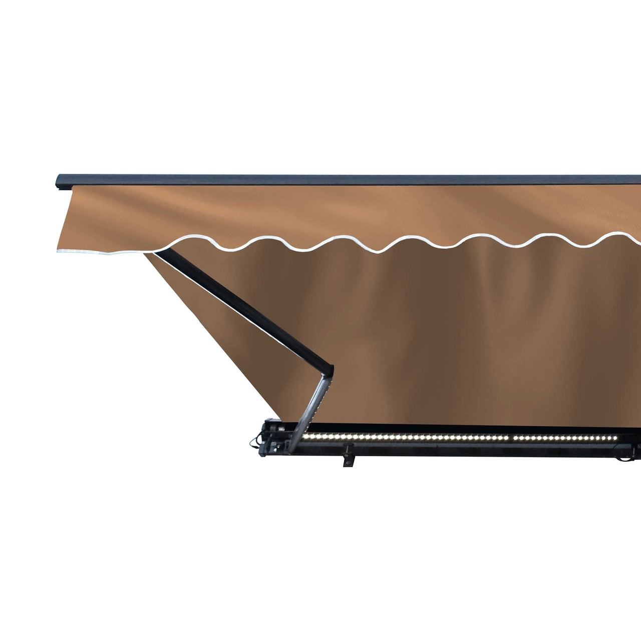 Aleko 13x10 Feet Half Cassette Motorized Retractable LED Patio Awning - Sand Color Luxury Outdoor Shade for Deck, Garden & Backyard