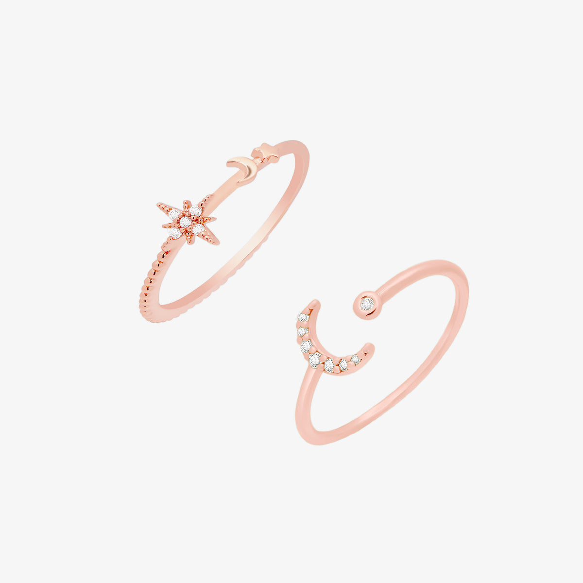 Rose Gold Moonlit Stacking Ring Set for Women - Dainty Layered Rings for Everyday Wear, Stackable Rings for Gift Giving, Wedding, Anniversary & Special Occasions