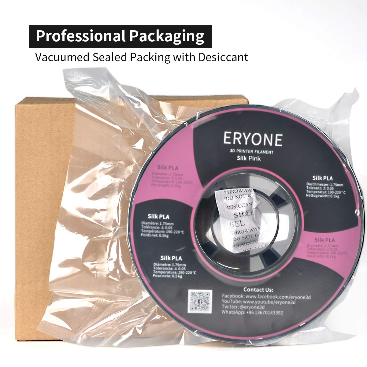 ERYONE Silk PLA Filament 1.75mm for 3D Printing - 1kg (2.2lbs) Spool, High Precision +/-0.03mm, Vibrant Silk Pink - Perfect for Cosplay Props, Home Decor & Artistic Creations
